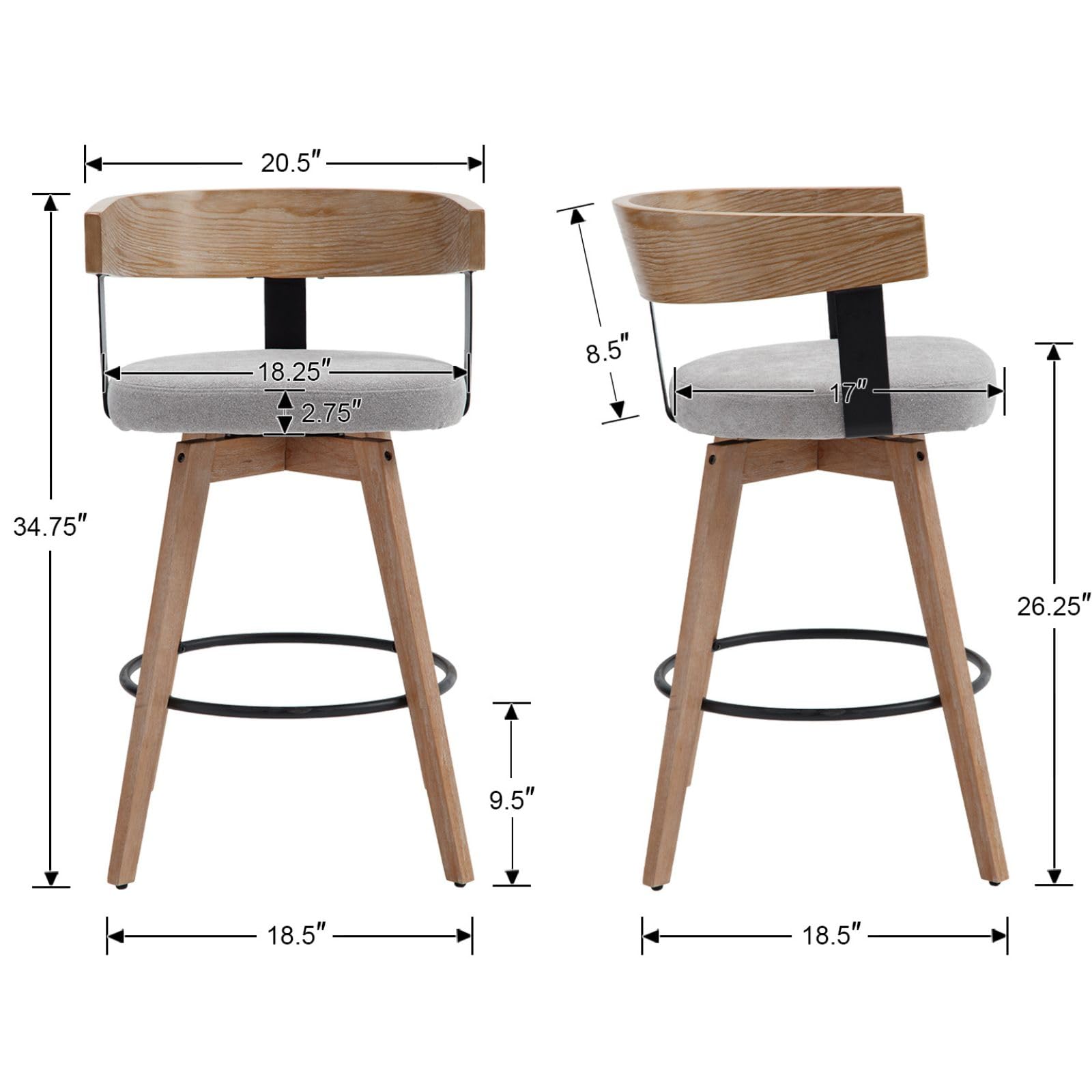 Modern Grey Linen Swivel Bar Stools Set of 3 - 26