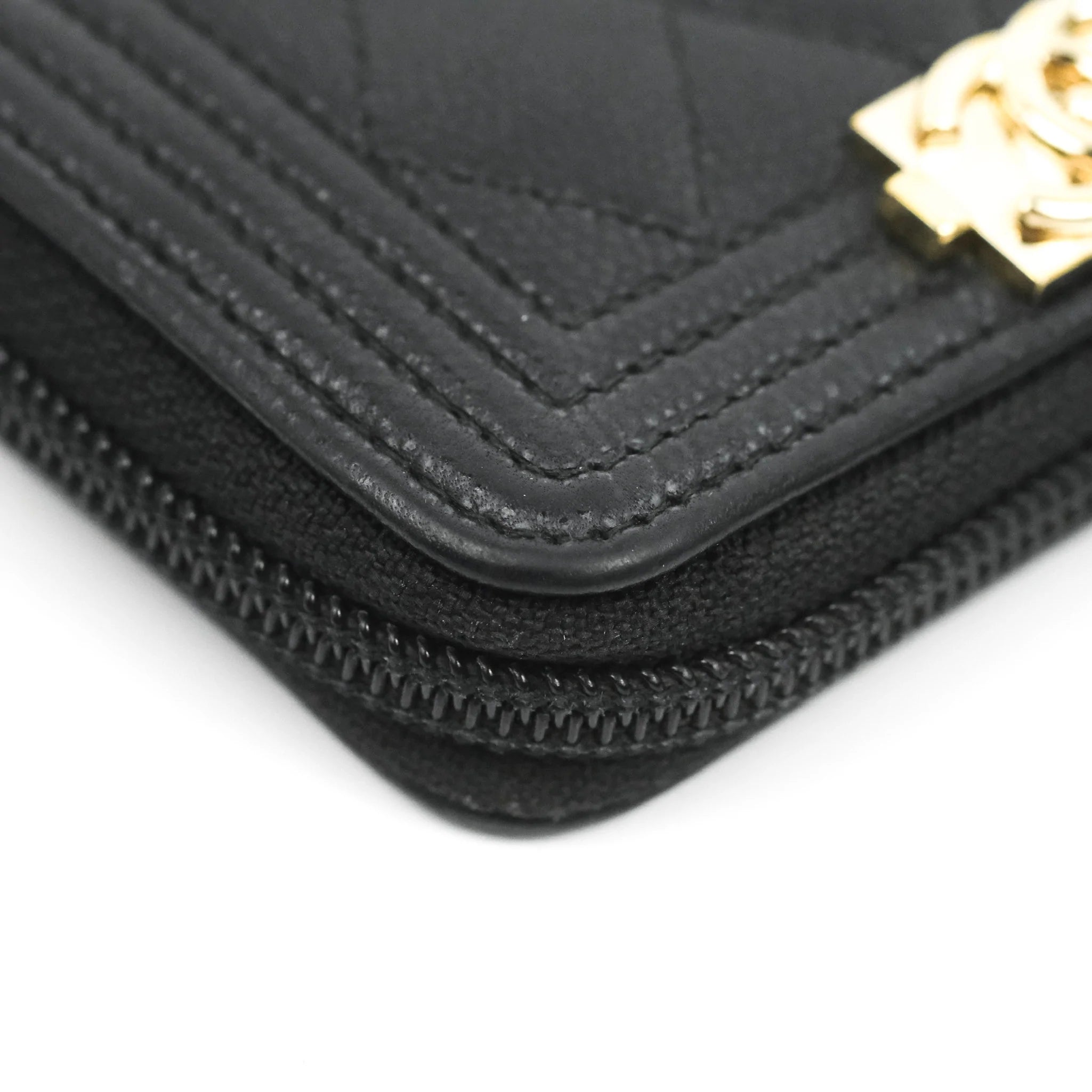 Chanel Boy Zipped Coin Purse in Black Caviar Leather with Gold Hardware - Luxury Wallet for Women, Perfect for Parties & Everyday Use