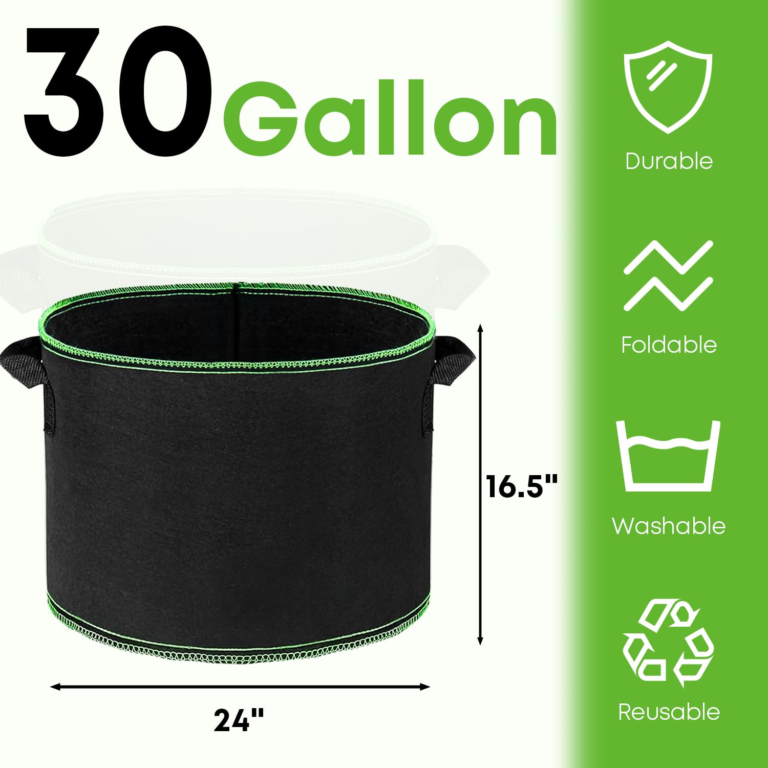 5-Pack 30 Gallon Heavy Duty Grow Bags - Thickened Nonwoven Fabric Plant Pots with Handles for Vegetables, Fruits & Large Plants - Ideal for Gardening, Farming & Outdoor Planting