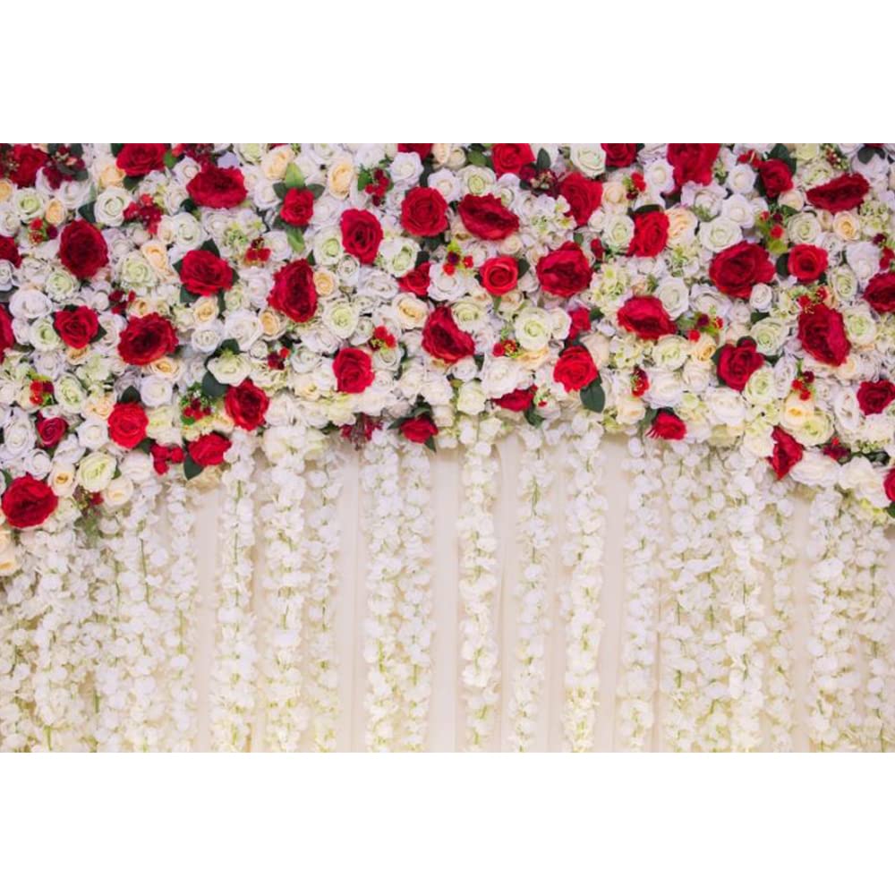 AOFOTO 10x7ft Red White Rose Floral Photography Backdrop - Wedding, Bridal Shower, Newborn Baby Girl Birthday Party, Portrait & Cake Table Decor - Perfect for Photo Booth, Studio Props & Themed Events