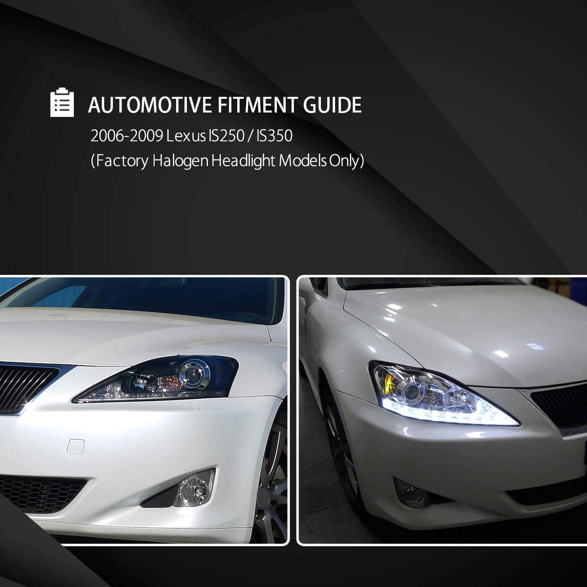 2006-2009 Lexus IS250 IS350 Projector Headlight Housing Kit - Glossy Black SMD LED Replacement for Improved Night Visibility - Perfect for Car Upgrades & Night Driving Safety