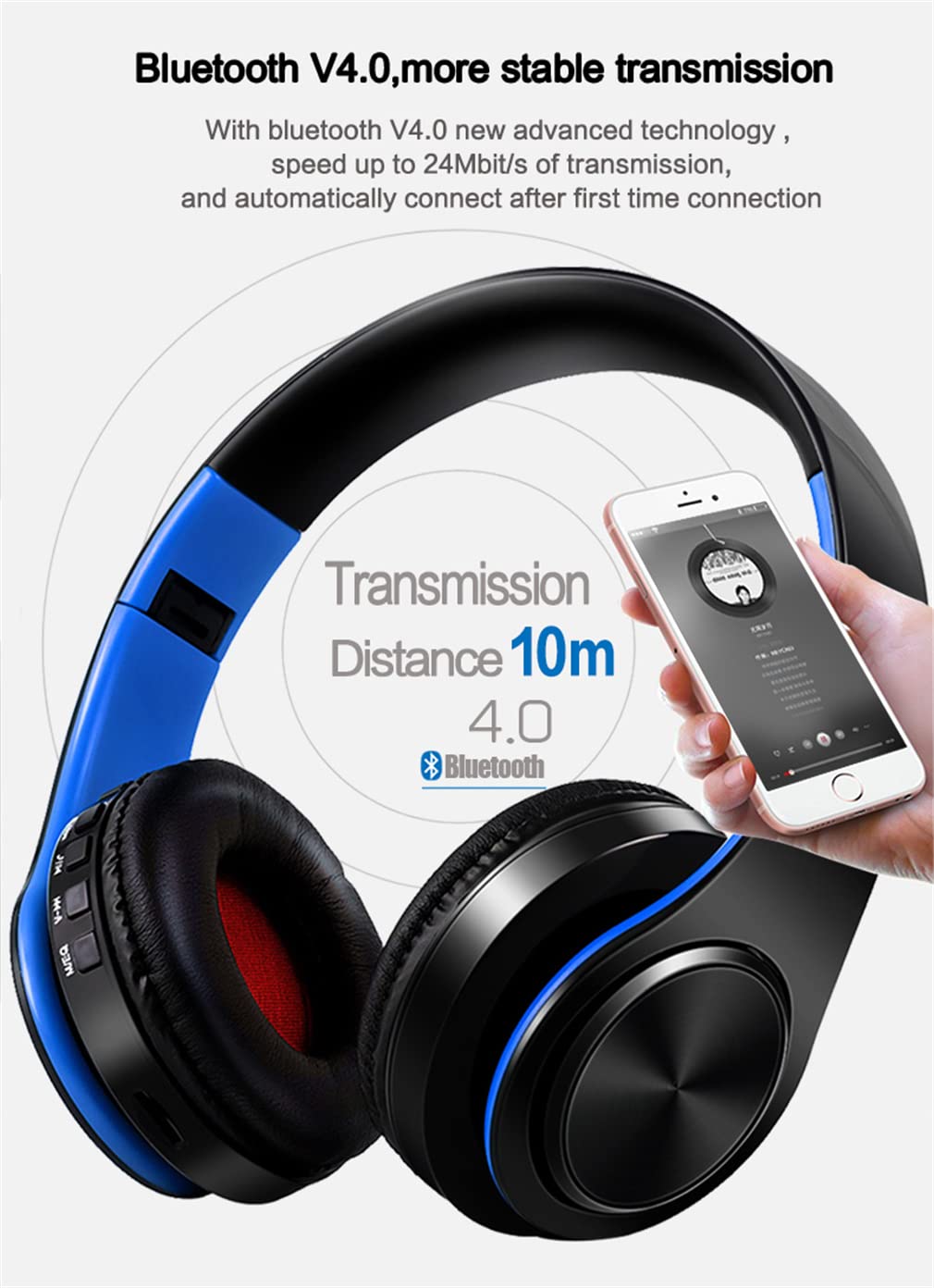 Wireless On-Ear Bluetooth 5.0 Headphones with Noise Canceling Mic - Foldable HiFi Stereo Sound, Hi-Res Audio, 10H Playtime (Green) - Perfect for Sports, Travel & Work
