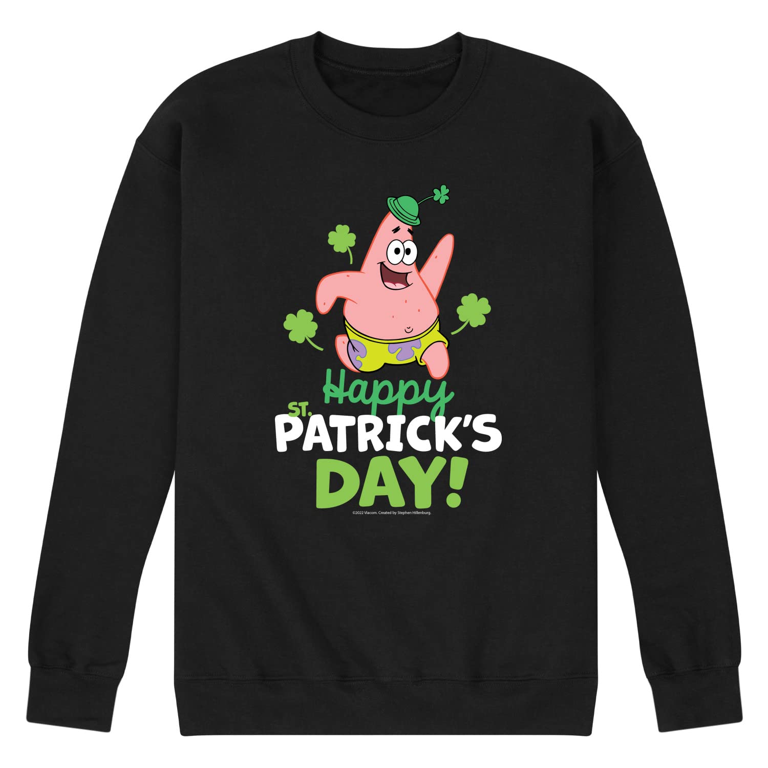 Spongebob Squarepants St. Patrick's Day Men's Fleece Pullover Sweatshirt - Soft Crew Neck Casual Warm Pullover for Holiday Celebration & Gift Giving