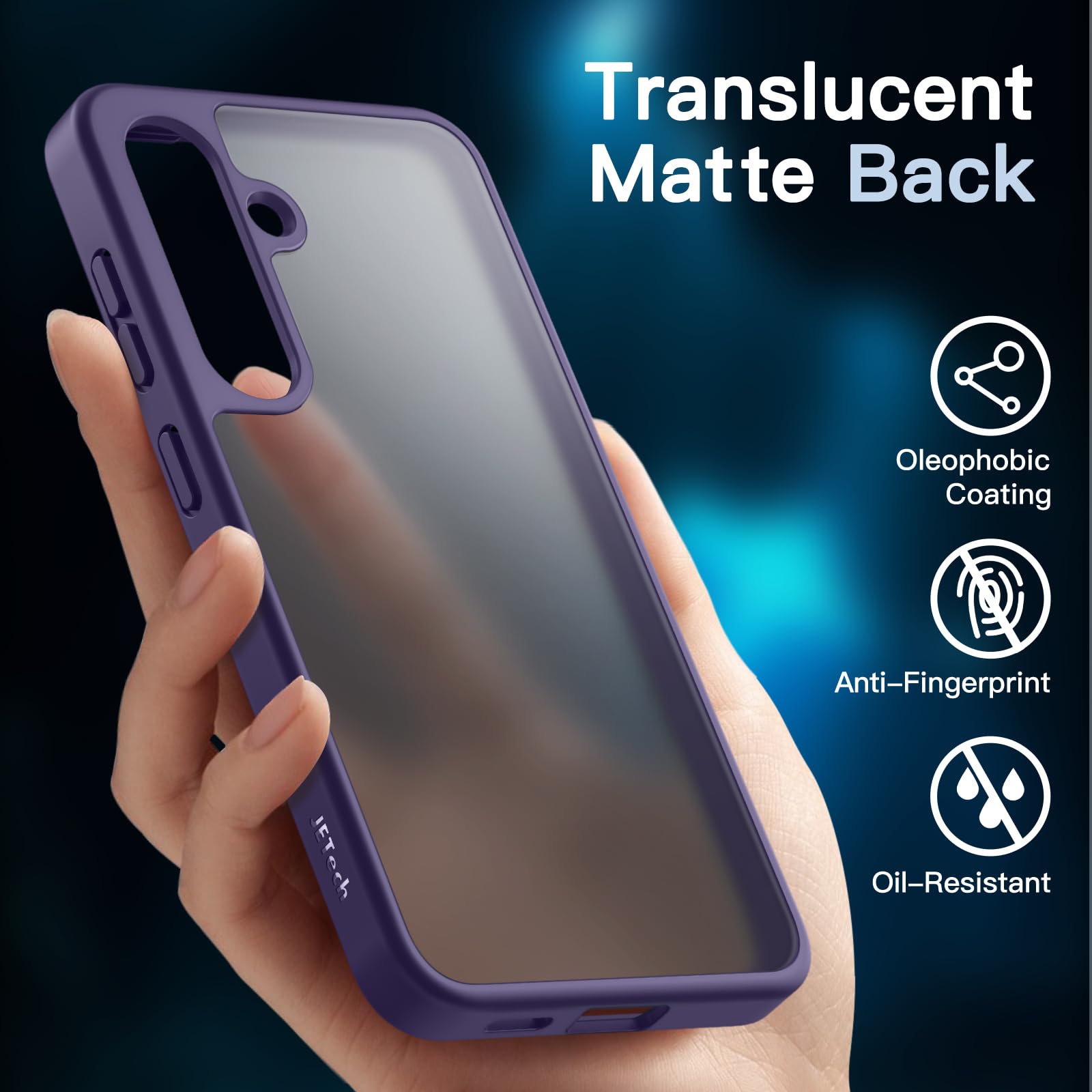 JETech 5-in-1 Matte Case for Samsung Galaxy S24+ / S24 Plus 5G - Includes 2-Pack Tempered Glass Screen Protector & Camera Lens Protector, Translucent Back Shockproof Phone Cover (Cobalt Violet) - Perfect for Work, Travel & Everyday Protection