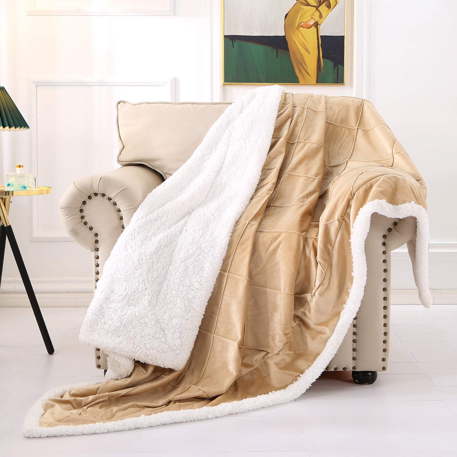 Super Soft Sherpa Fleece Blanket - Reversible Microfiber Plush Throw for Bed, Couch & Sofa - Lightweight & Cozy 50x60 Inches Beige Blanket - Perfect for Lounging, Movie Nights & Winter Warmth