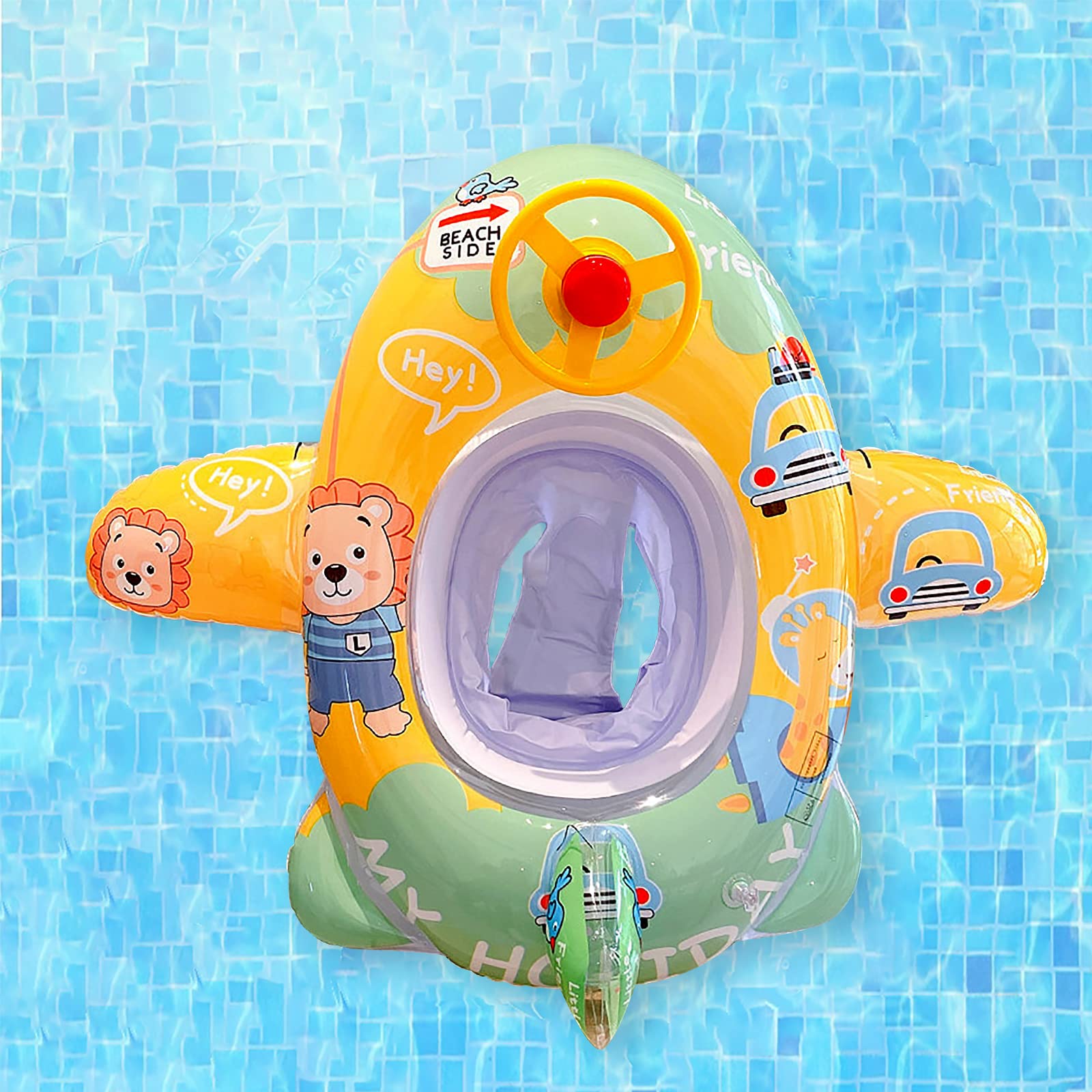 **Inflatable Swimming Pool Float with Seat & Steering Wheel - Fun Swim Ring Toy for Kids Ages 1-5 | Summer Water Play, Backyard Pool, Beach Vacation**