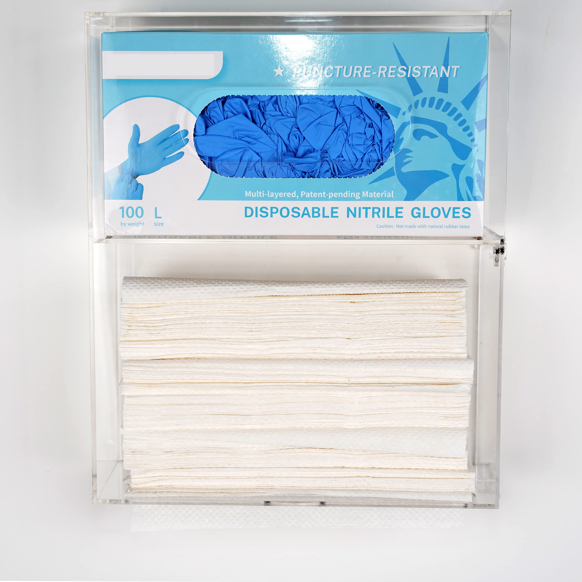 Clear Acrylic Glove Box & Paper Towel Holder Dispenser - Wall Mounted Organizer for Kitchen, Bathroom, or Workshop Storage
