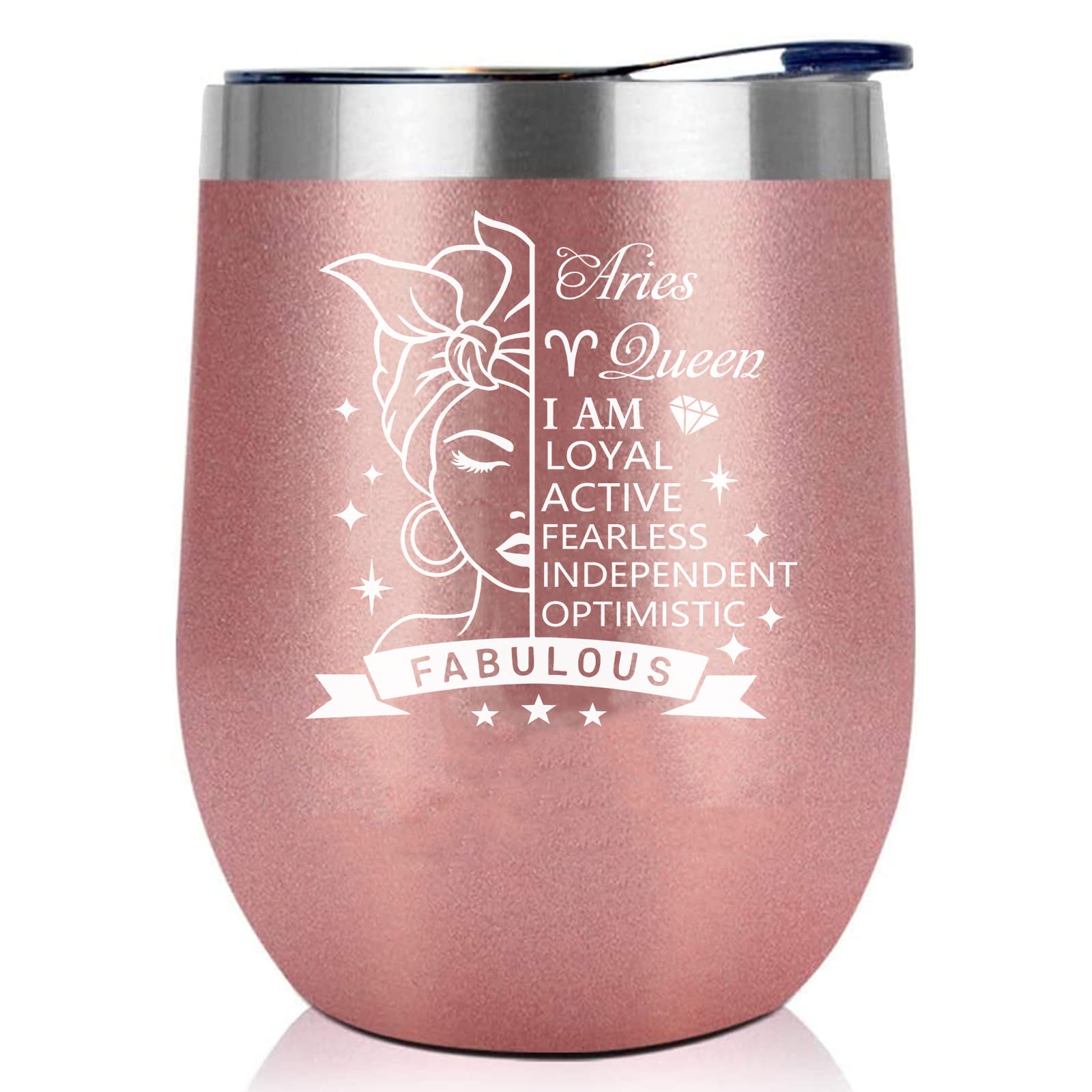Aries Zodiac Stainless Steel Insulated Wine Tumbler with Lid - 12oz Horoscope Coffee Mug, Constellation Aries Gift for Women - Perfect for March/April Birthdays, Office Use, Picnics & Wine Tasting Parties
