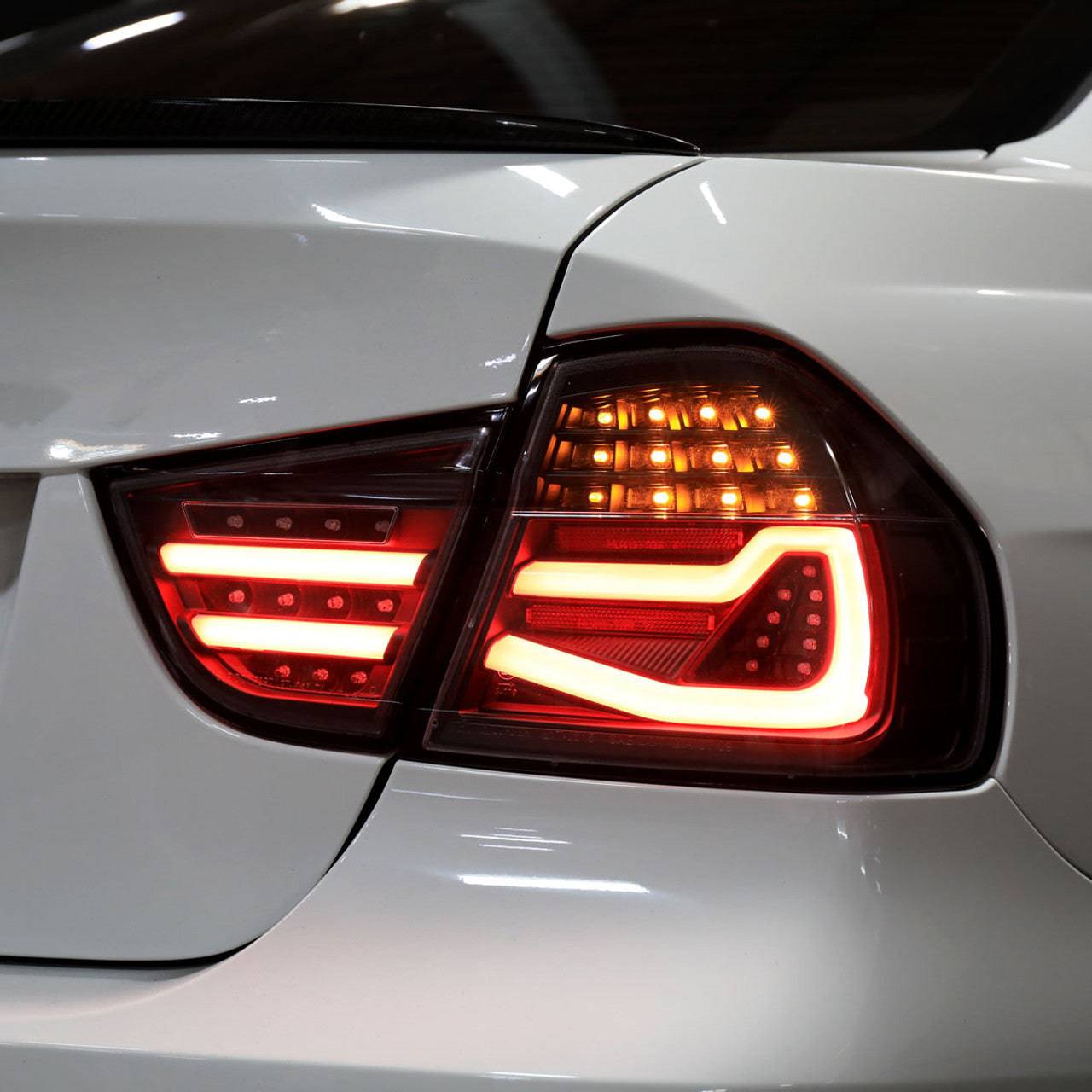 Full LED Black Tail Lights with Fiber Optic Parking Light & Sequential Turn Signals for 2009-2011 BMW E90 3 Series 4DR Sedan - Left & Right Pair Assembly - Upgrade Your Ride for Night Driving & Enhanced Style