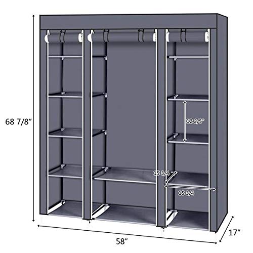 Portable Clothes Closet Organizer - Non-Woven Fabric Wardrobe with Hanging Rod & 9 Storage Shelves for Bedroom, Closet, Dorm Room & Small Space Storage Solution