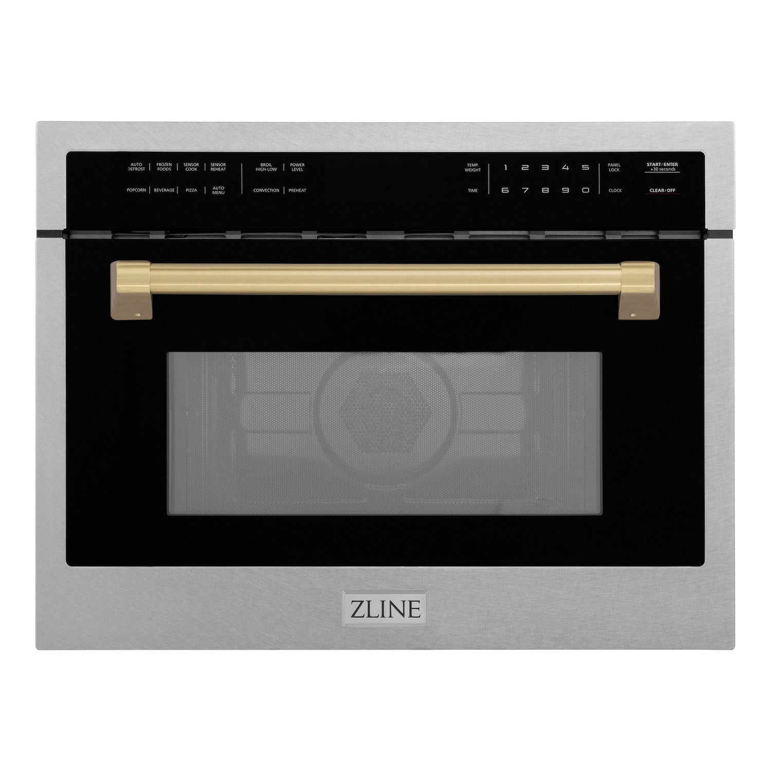 ZLINE Autograph Edition 24 Inch Built-In Convection Microwave Oven - 1.6 cu ft Capacity, Satin Stainless Steel with Champagne Bronze Accents (MWOZ 24 SS CB) - Perfect for Modern Kitchens, Small Spaces & Gourmet Cooking