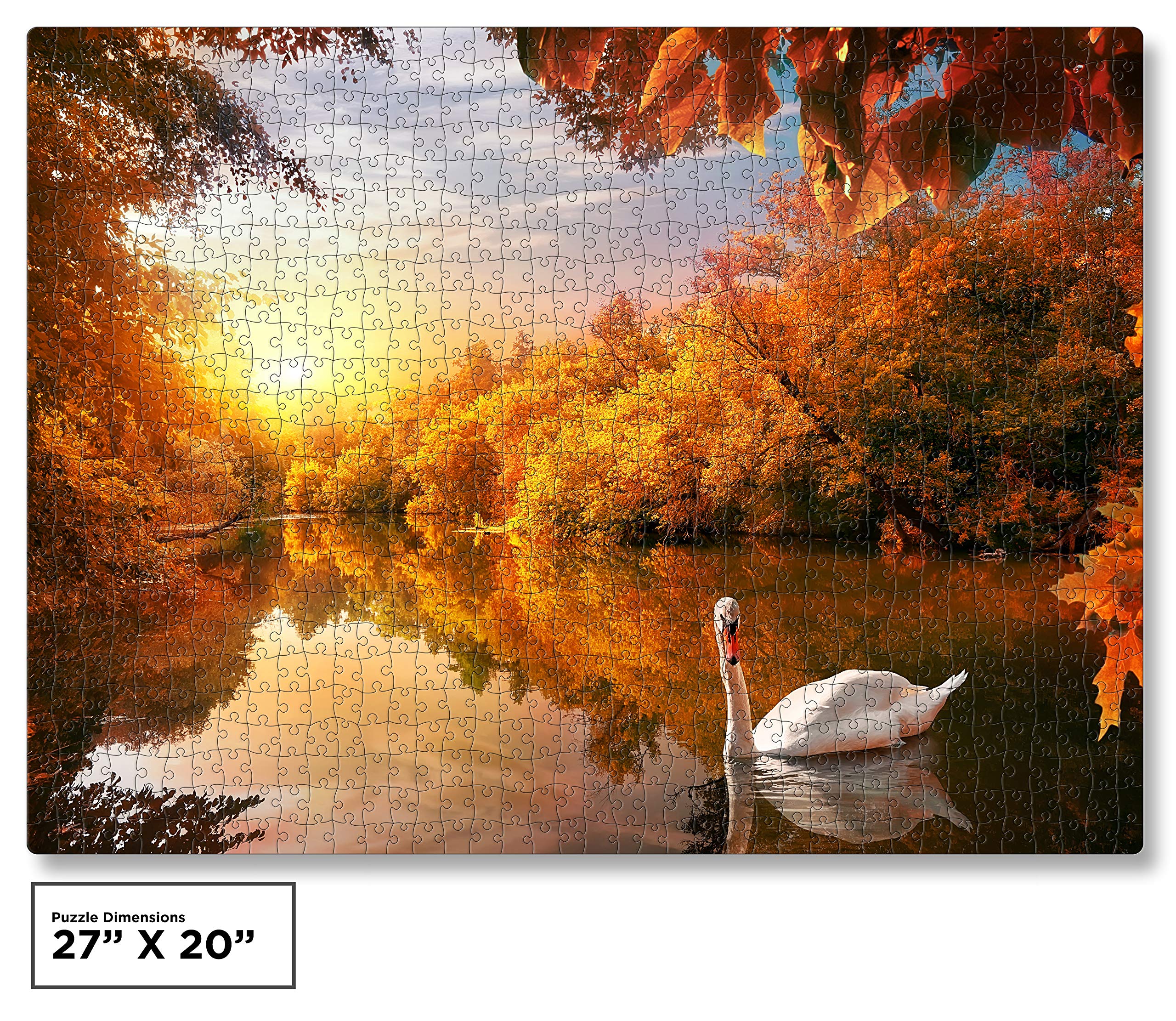 QuizQuirk 1000 Piece Jigsaw Puzzle - Autumn Swan Lake Landscape Puzzle for Adults & Teens | Challenging Puzzle with Puzzle Saver Kit | Perfect for Family Game Night, Stress Relief & Home Decor