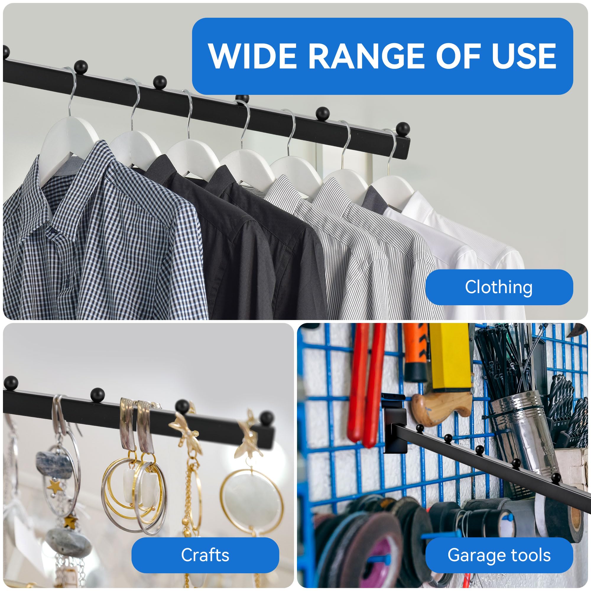 6 Ball Waterfall Grid Wall Hooks - Black Set of 4 - Heavy Duty Wire Grid Wall Hangers for Clothing, Shirts, Retail Displays & Vendor Events - Perfect for Store Fixtures, Boutique Racks & Trade Show Merchandising