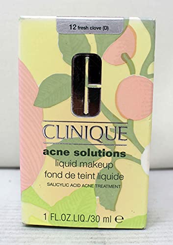 Clinique Acne Solutions Liquid Makeup - Oil-Free Foundation for Acne-Prone Skin, 12 Fresh Clove Shade, Medium Coverage with Salicylic Acid | Perfect for Daily Wear & Blemish Control