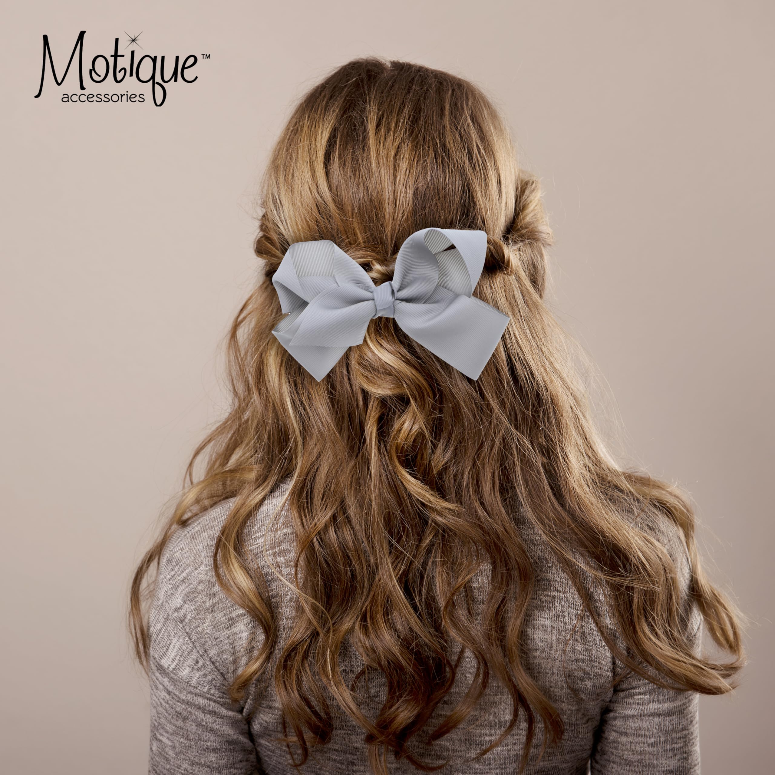 5.5 Inch Grosgrain Hair Bow Clip For Women And Girls - Grey Elegant Hair Accessory For Parties, Weddings & Everyday Style