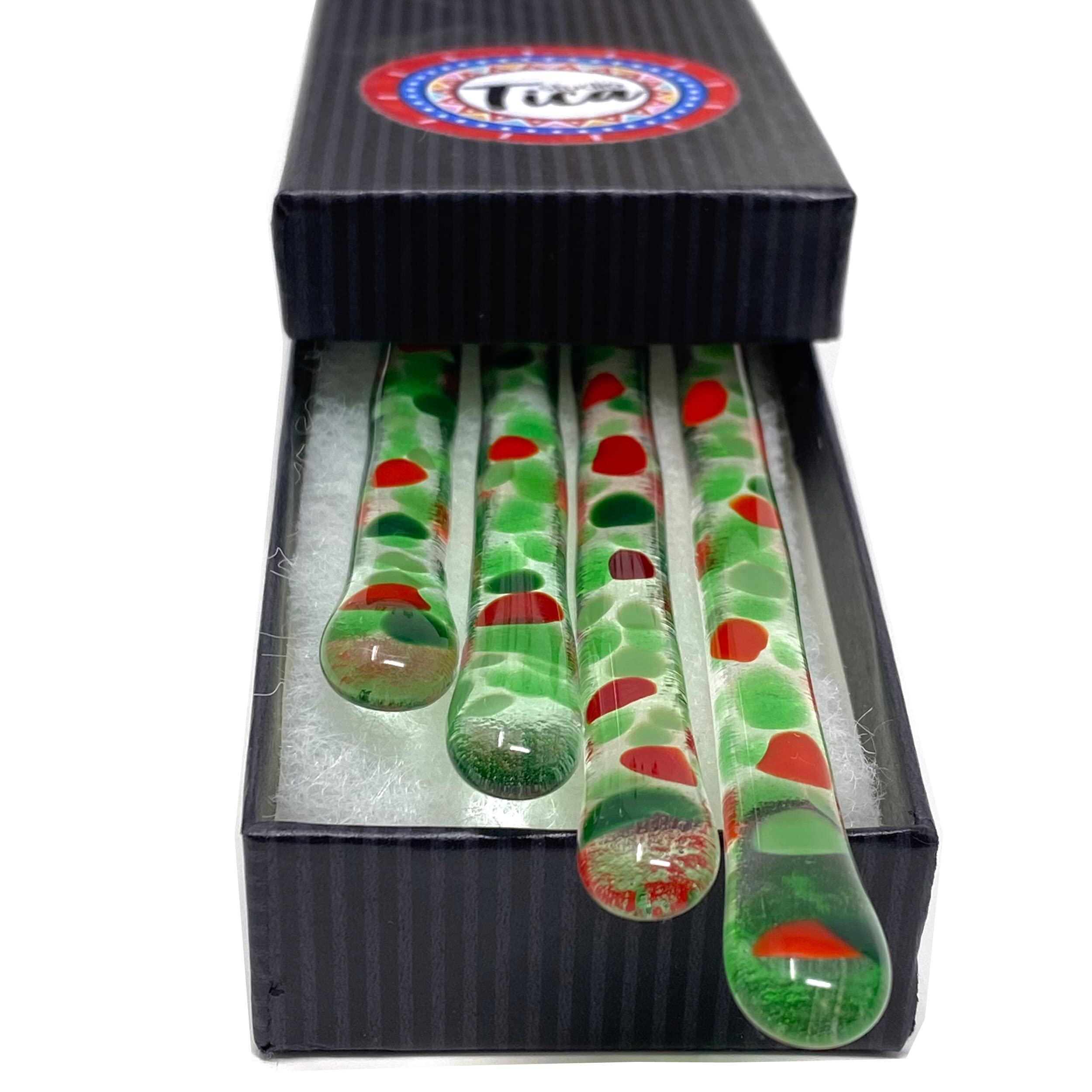 7.25 Inch Handmade Glass Stirrer Set of 4 - Christmas Holly Design - Perfect for Cocktails, Coffee & Hot Drinks - Elegant Gift Box Included - Ideal for Holiday Parties, Home Bars & Coffee Shops