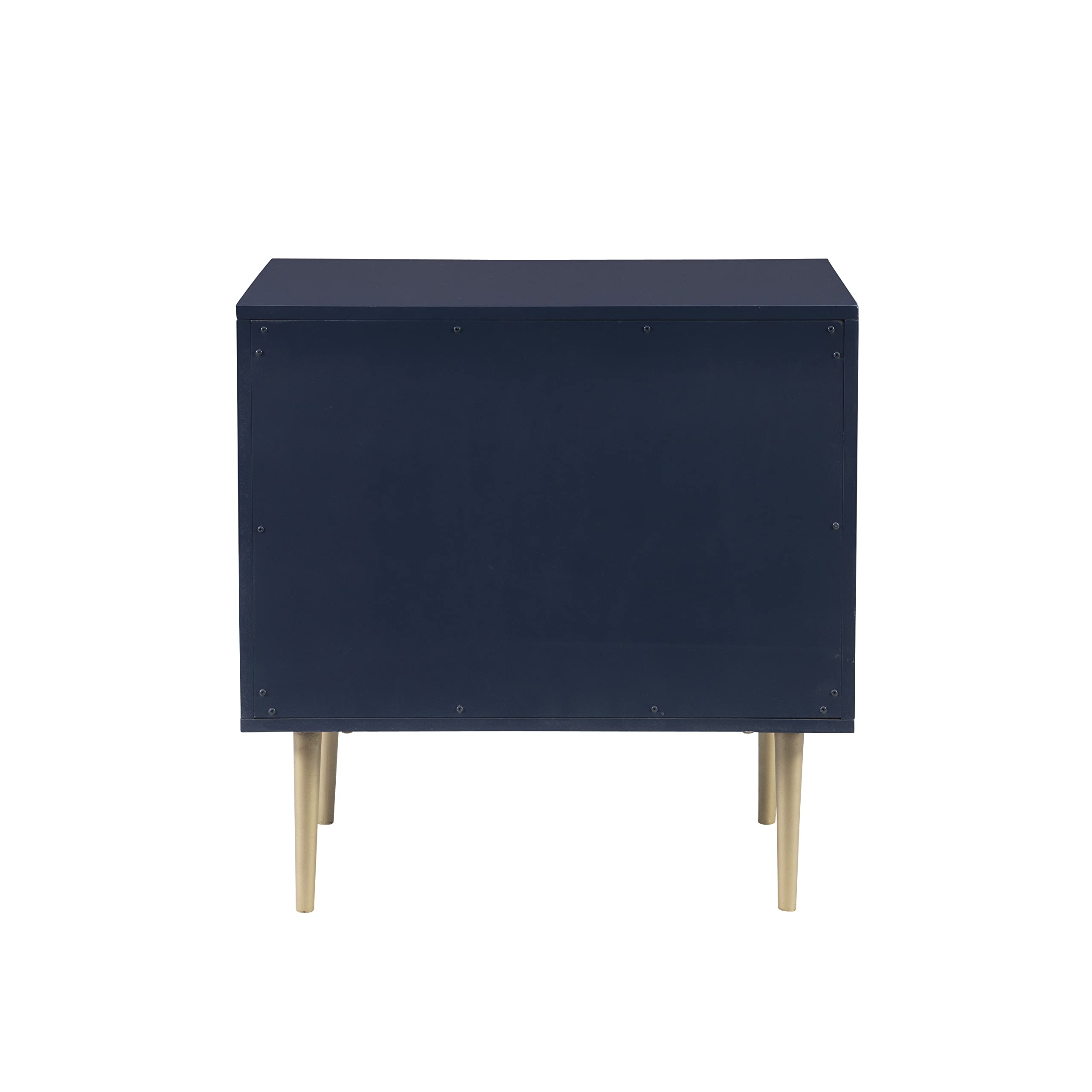 Linon Lennon Modern Navy Nightstand with Gold Hardware - 2 Drawer Bedside Table for Bedroom, Living Room & Office Storage