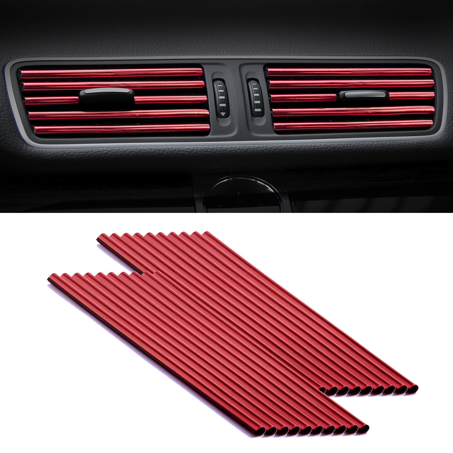 SINGARO 20PCS Flexible Car AC Vent Decorative Strips - Universal Fit for Most Vehicles, DIY Air Vent Accessories (Red) - Upgrade Your Car Interior Style & Comfort