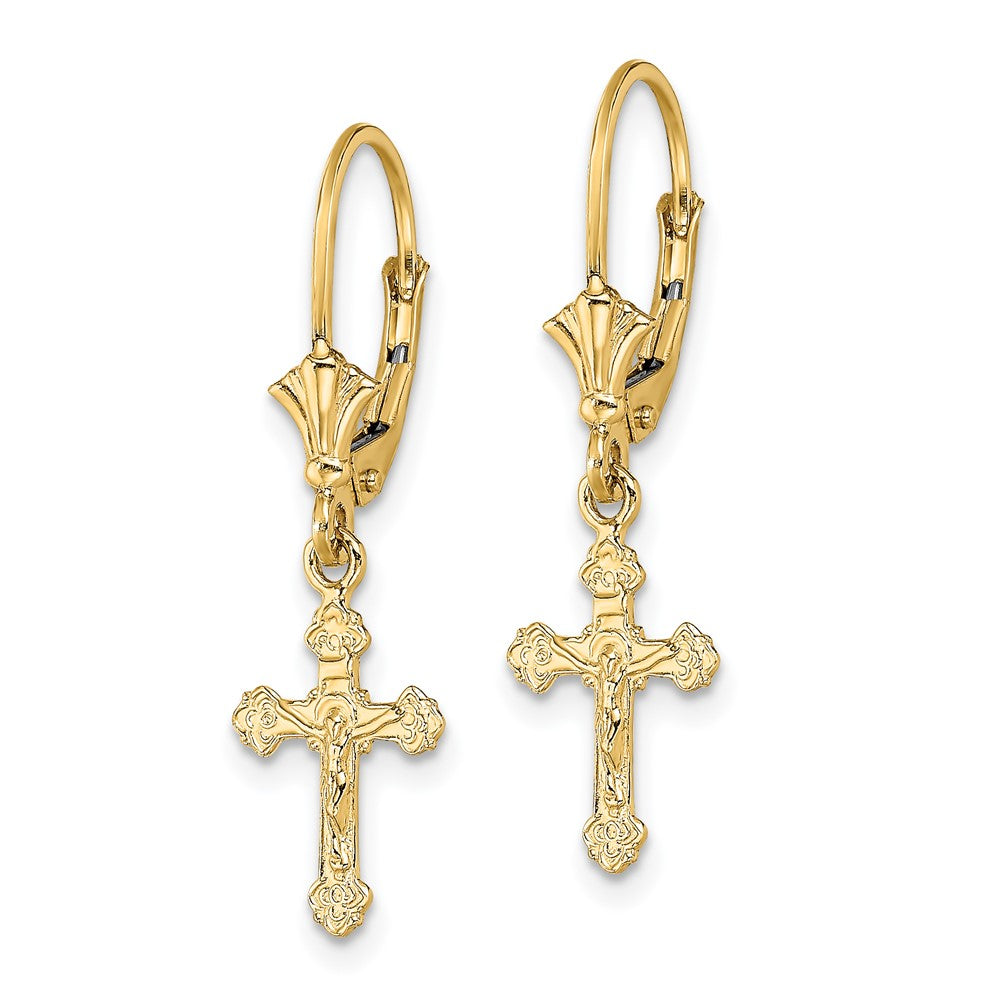 Gold Crucifix Leverback Earrings TF1777 - Religious Jewelry for Women, Hypoallergenic Pierced Earrings for Church, Wedding & Everyday Wear
