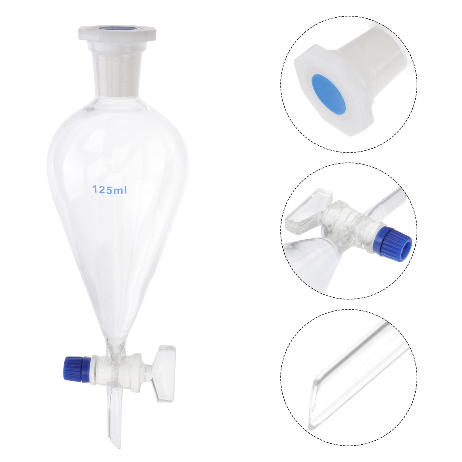Premium Borosilicate Glass Pear-Shaped Separatory Funnel 125ml - Heavy Wall Conical Design for Precise Liquid Separation - Ideal for Chemistry Labs, Essential Oil Extraction & Essential Laboratory Accessories - Perfect for Organic Chemistry Experiments & Liquid-Liquid Extraction