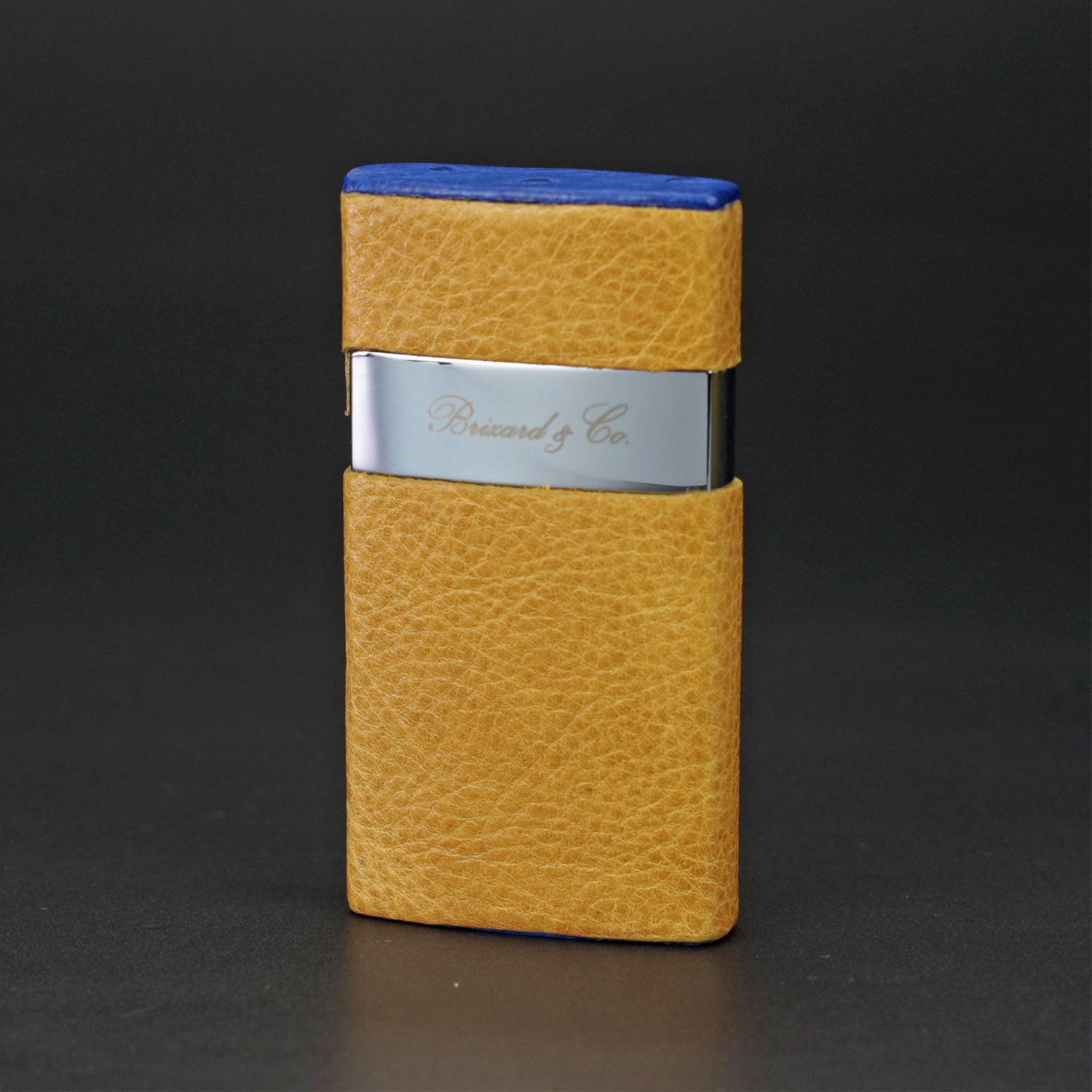 Premium Brizard & Co Venezia Camel & Blue Ostrich Single Jet Flame Lighter - Windproof Butane Lighter for Cigars, Candles & Outdoor Use