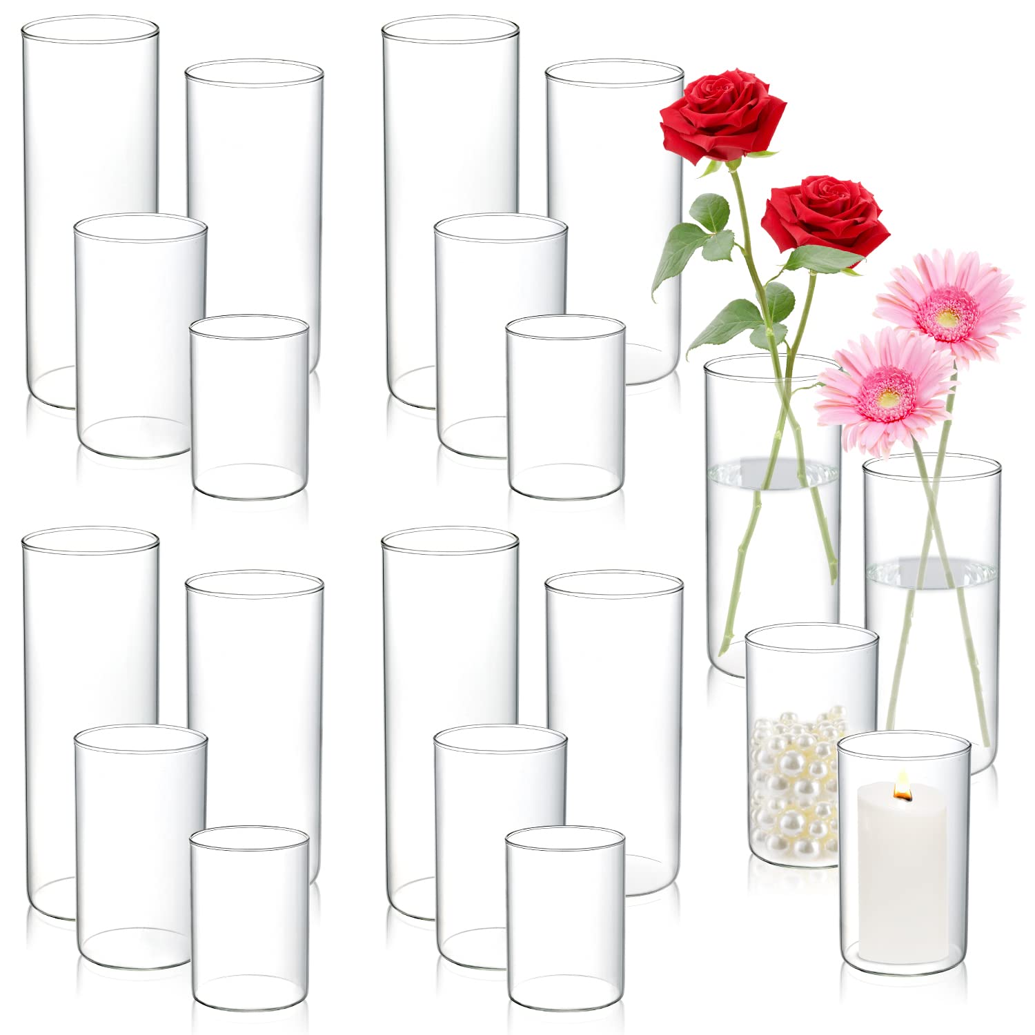 20-Piece Glass Cylinder Vases Set for Centerpieces - 4 Sizes (4