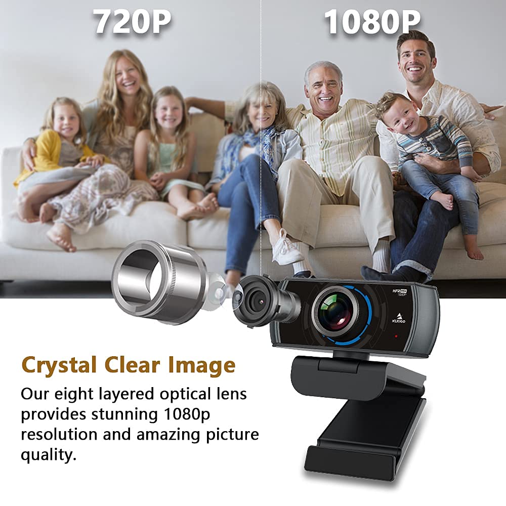 NexiGo N980P 1080P 60FPS HD Webcam with Built-in Microphone, 120° Wide Angle Lens, Software Control & Mini Tripod - Perfect for Zoom, Skype, Teams Meetings, Online Classes, Video Conferencing, and Live Streaming