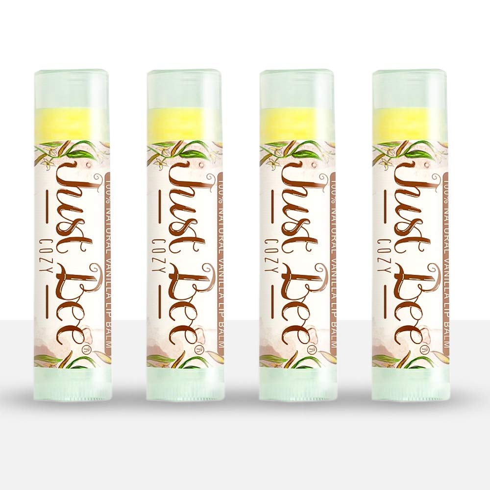 100% Natural Beeswax Lip Balm with Organic Oils - Moisturizing & Nourishing for Dry Lips - Cozy Vanilla Flavor (4 Pack) - Perfect for Winter Care, Outdoor Activities & Daily Hydration