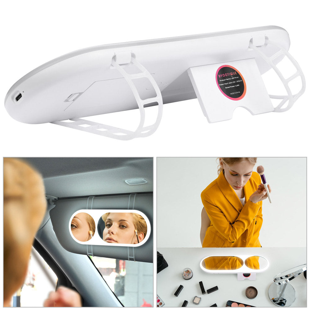 TheLAShop Clip-On Vanity Mirror with LED Light & 3X Magnification - Perfect for Cars, Makeup, and Travel | Sun Visor Mirror with Light for Women & Men