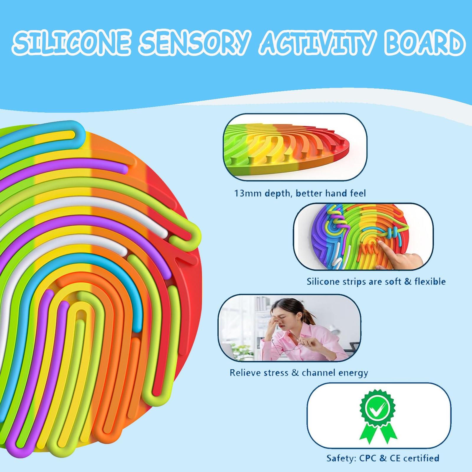 Sensory Fidget Ball Toys for Stress Relief & Anxiety - ADHD Autism Sensory Toys for Kids & Adults - Travel Essential for Airplane & Office Use - Calming Sensory Activity Board Ball for Focus & Relaxation