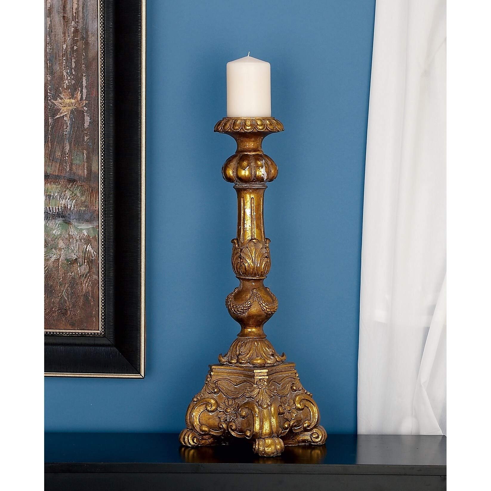 Antique Gold Carved Polystone Candle Holder - Classic Resin Home Decor for Dining Table, Wedding Centerpiece & Romantic Ambiance