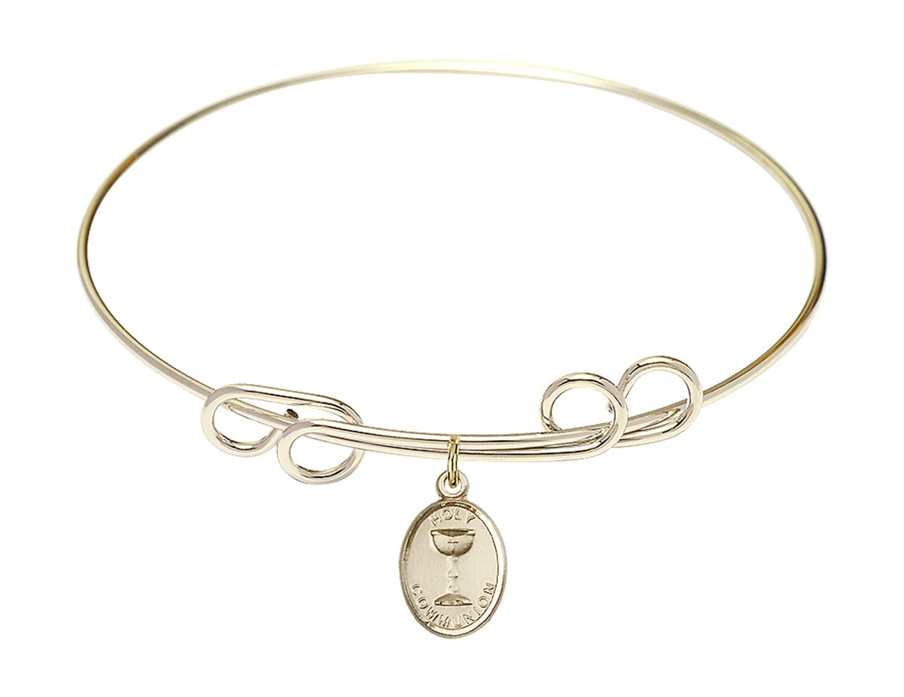 Gold-Filled Round Double Loop Bangle Bracelet with Holy Communion Charm - Perfect for Religious Gifts, First Communion, and Special Occasions