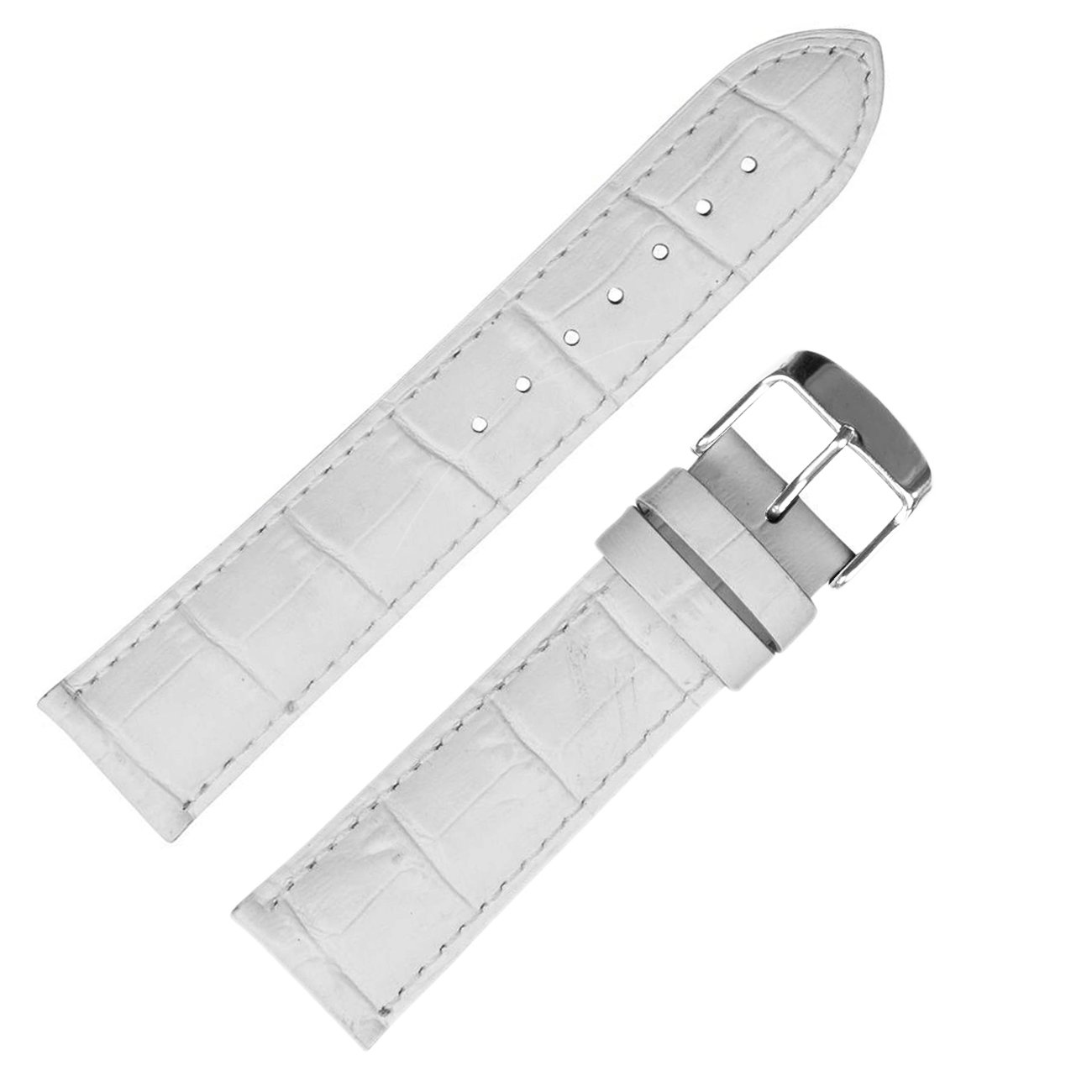 Hadley Roma MS898 22mm White Alligator Grain Genuine Leather Watch Band for Men - Premium Replacement Strap for Dress Watches, Business & Formal Occasions