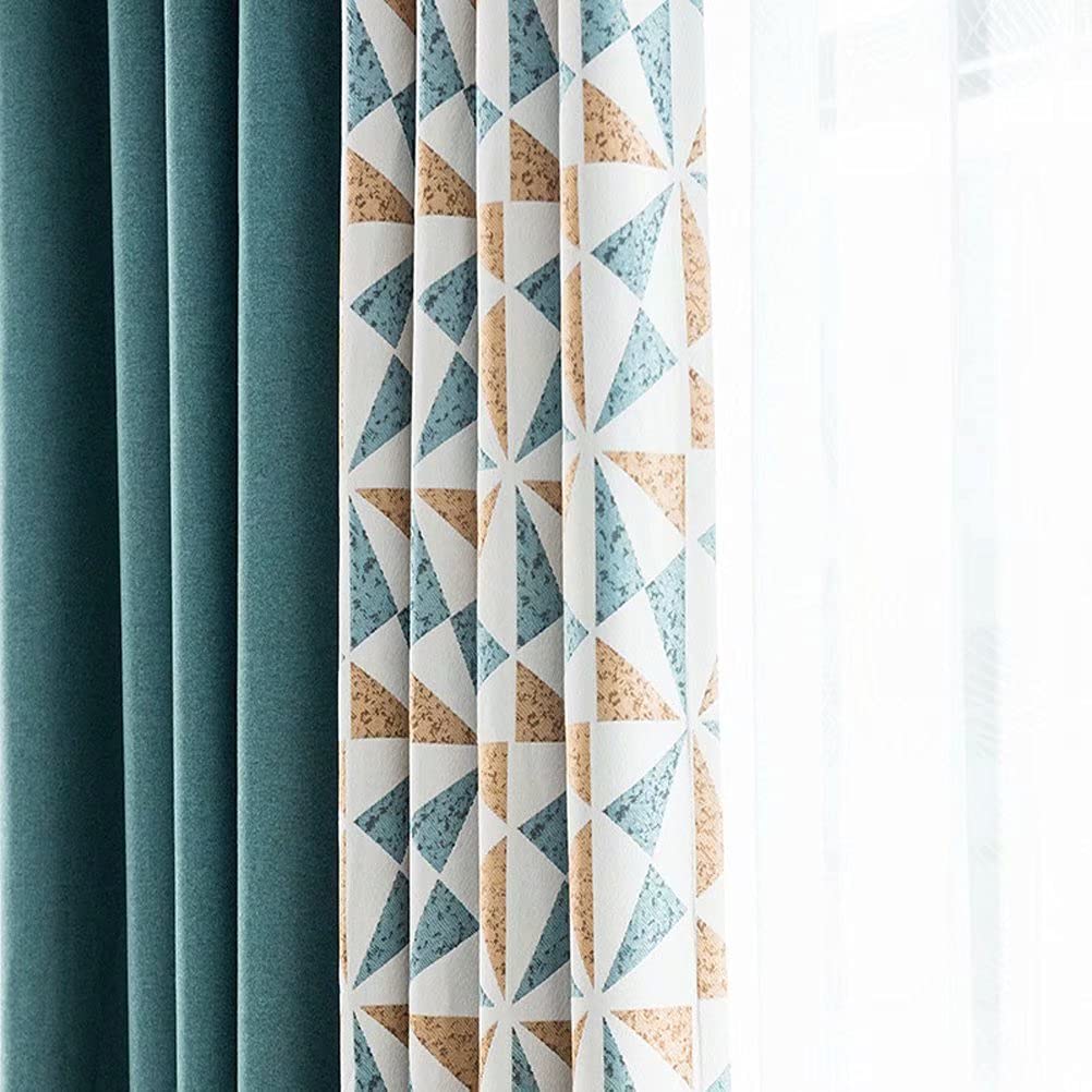 MacoHome Triangle Pattern Linen Blackout Curtains 52x84 Inches - Modern Geometric Window Drapes for Living Room, Bedroom & Nursery - Light Blocking Thermal Insulated Panels for Home Decor