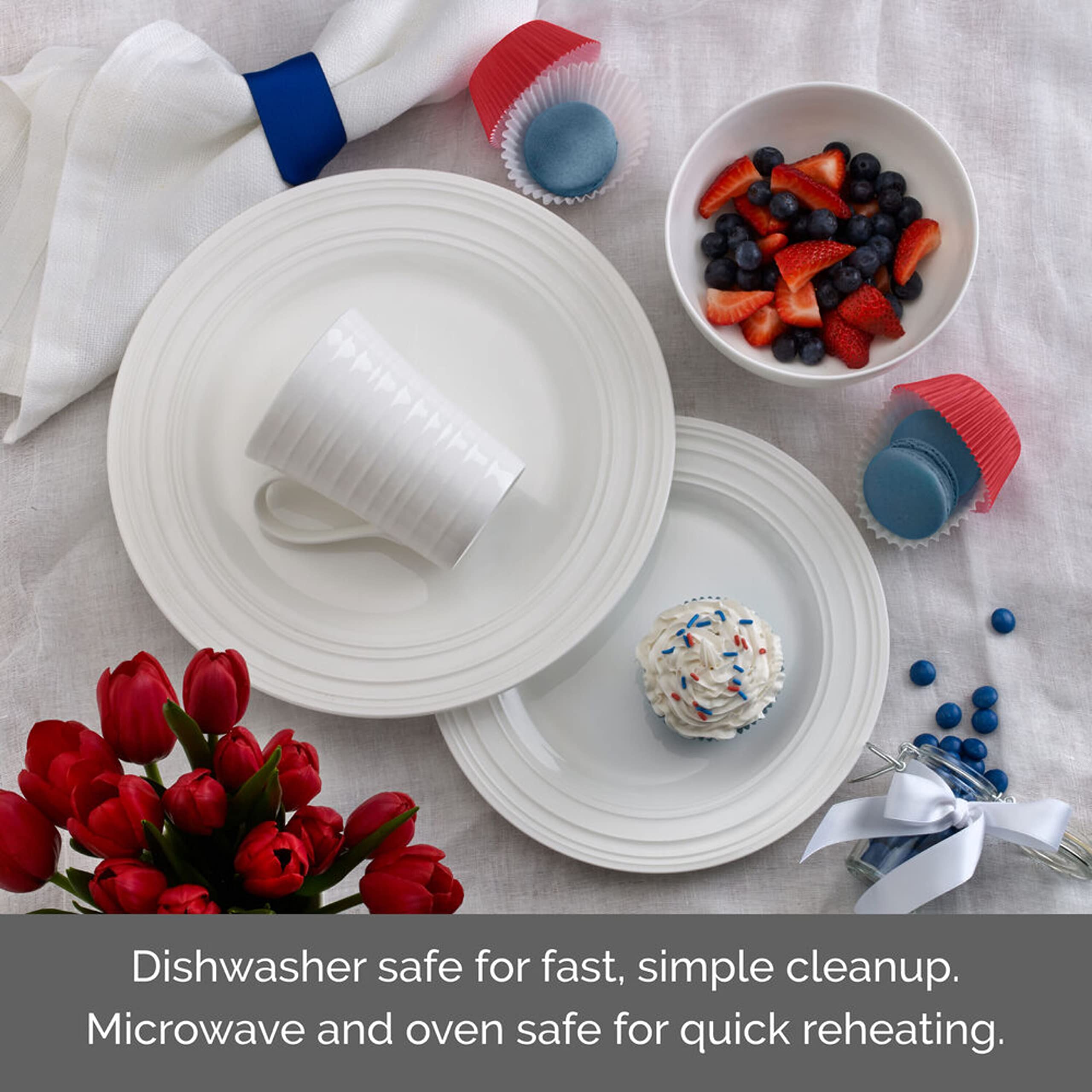 Mikasa 5224193 Ciara 16-Piece Dinnerware Set, Service for 4 - Elegant Porcelain Plates, Bowls & Mugs - Perfect for Family Dinners, Holiday Entertaining & Restaurant Use
