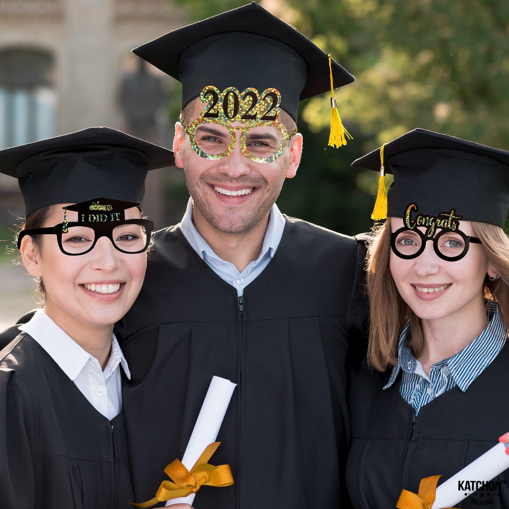 2022 Graduation Glasses - 12 Pack Black & Gold | Photo Booth Props, Party Decorations & Favors | Perfect for Graduation Parties, Ceremonies & Celebrations