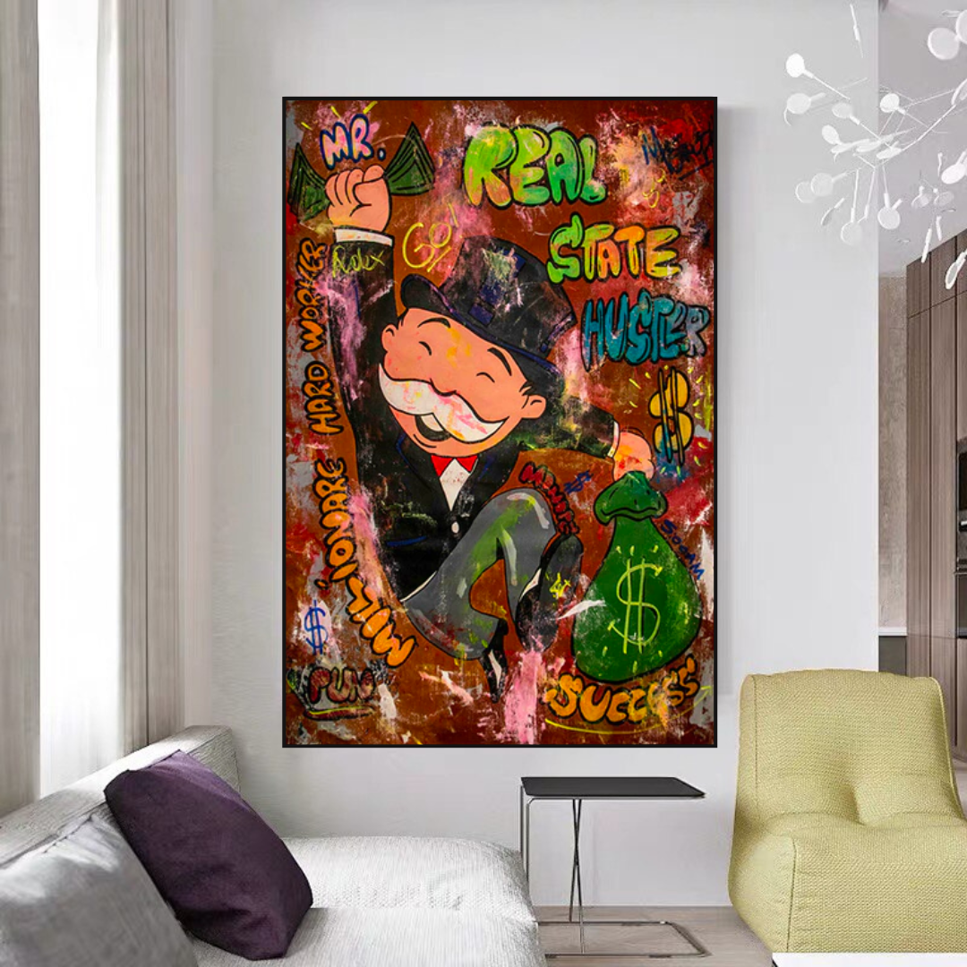 Alec Monopoly Money Man Real Estate Hustler Canvas Art Print - Wall Decor for Home, Office & Game Room