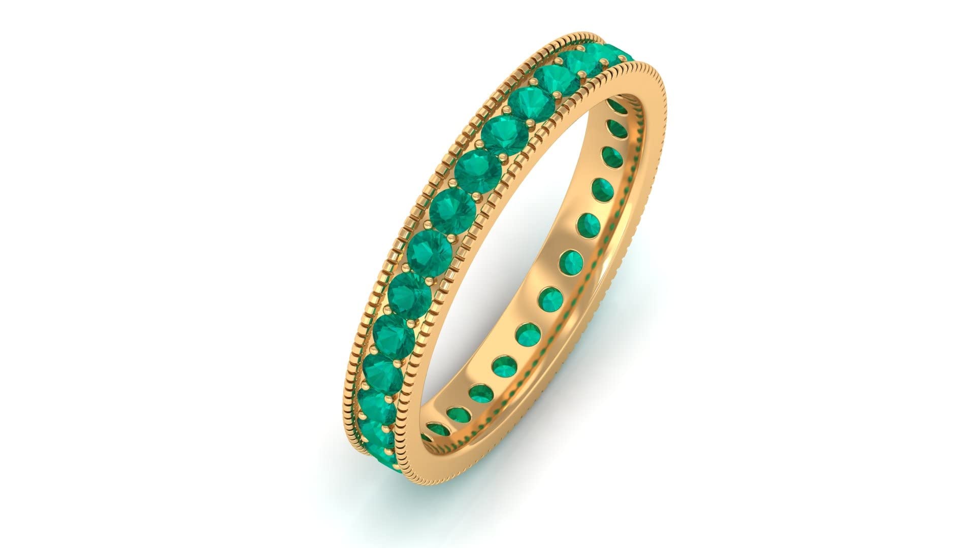 1 CT Emerald Full Eternity Ring - 14K Solid Gold Milgrain Band with May Birthstone | Elegant Wedding Band, Anniversary Gift & Everyday Jewelry for Women