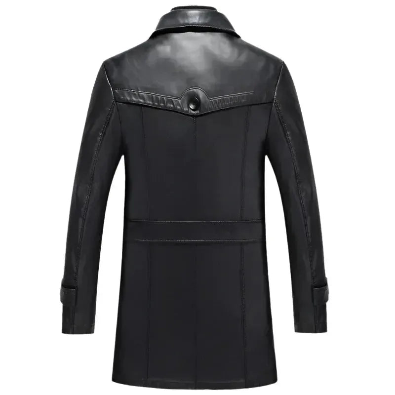 Waterproof Men's Casual Leather Overcoat - Windproof Winter Coat for Outdoor Activities & Daily Wear