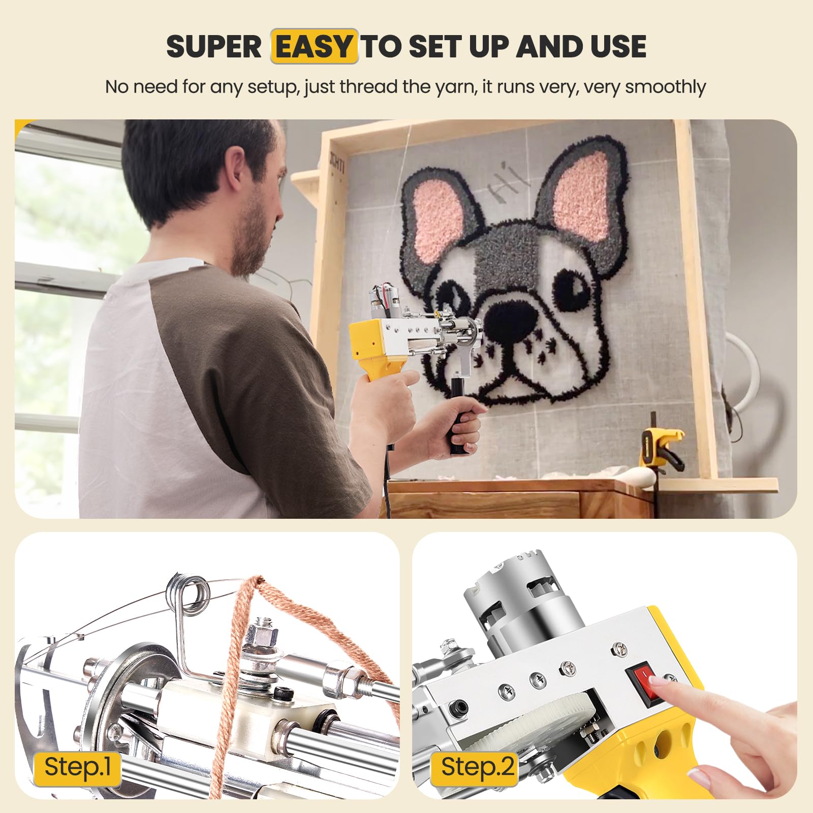 Riiai Tufting Gun Starter Kit - Complete Rug Making Set with Carpet Trimmer, Cut Pile & Loop Pile Tools for DIY Rugs and Home Decor | Perfect for Beginners and Craft Lovers (Yellow) | Great for Home Projects, Custom Rugs, and Creative Gifts