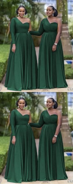 Elegant Green A-Line One Shoulder Long Sleeve Bridesmaid Dress - WG1434 | Perfect for Weddings, Formal Events & Special Occasions