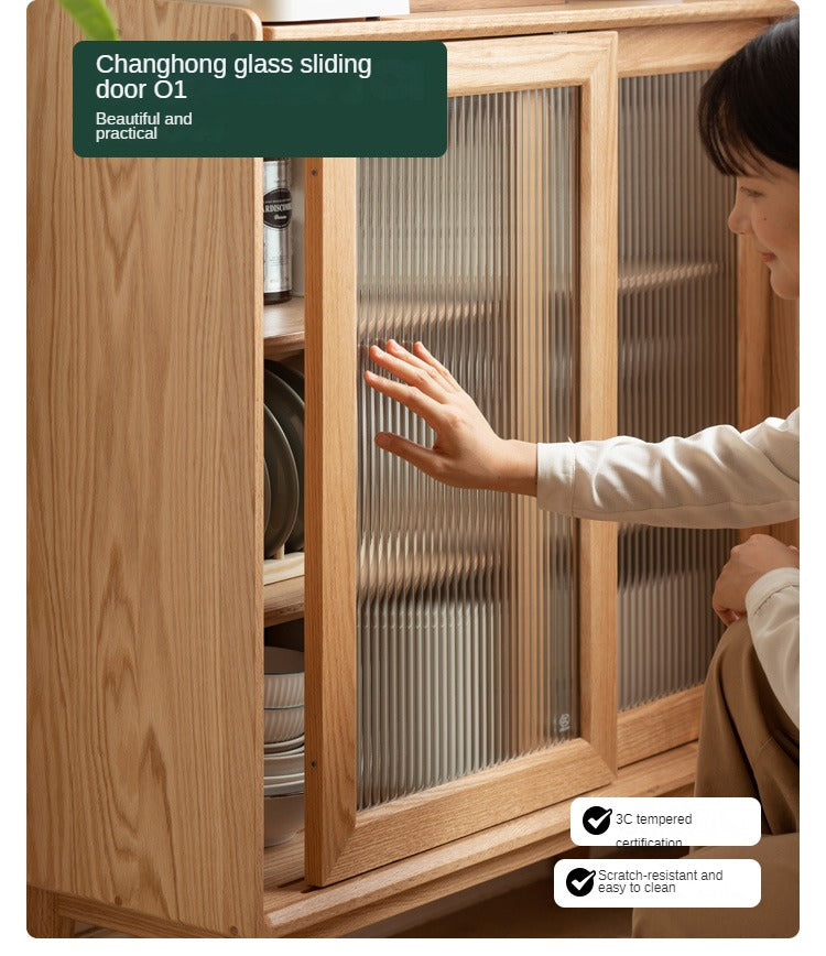 Solid Oak Wood Sideboard with Sliding Doors - Stylish Storage for Dining Room, Living Room, or Entryway