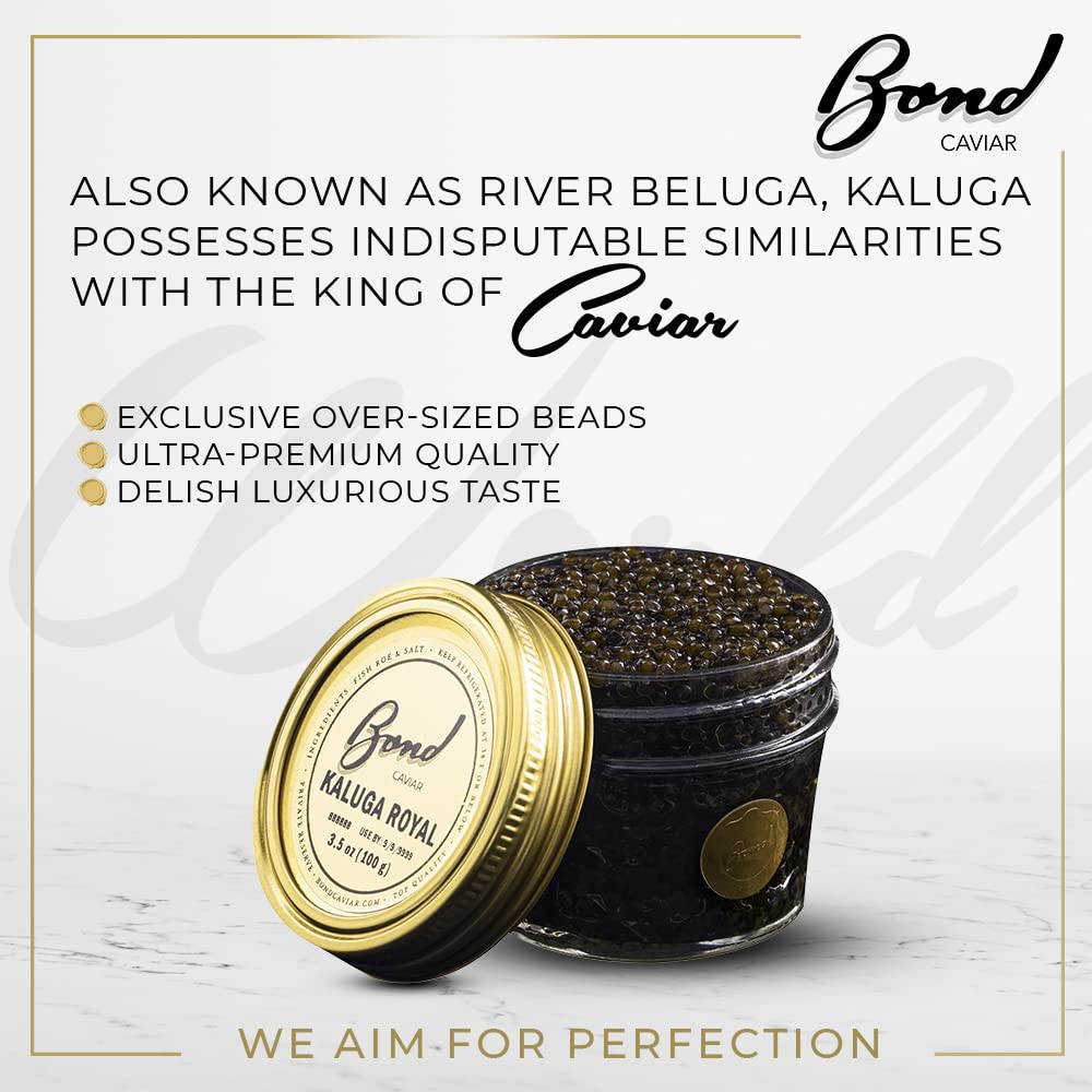 Premium Kaluga Caviar - Exquisite River Beluga Sturgeon Roe with Large Pearl Grains | 3.5oz (100g) Glass Jar | Perfect for Gourmet Dining, Luxury Gifts, Weddings & Special Events
