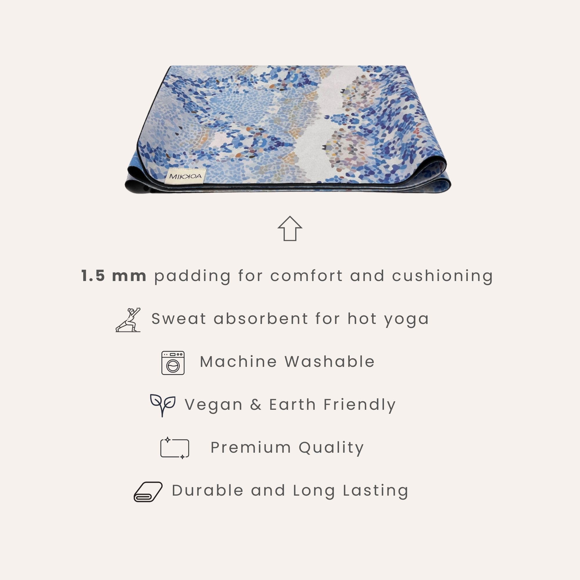 1.5mm Travel Yoga Mat - Foldable & Lightweight Eco-Friendly Exercise Mat for Yoga, Pilates, Gym, Backpacking & Outdoor Activities | Machine Washable | Perfect for Travel, Yoga Retreats & Home Workouts