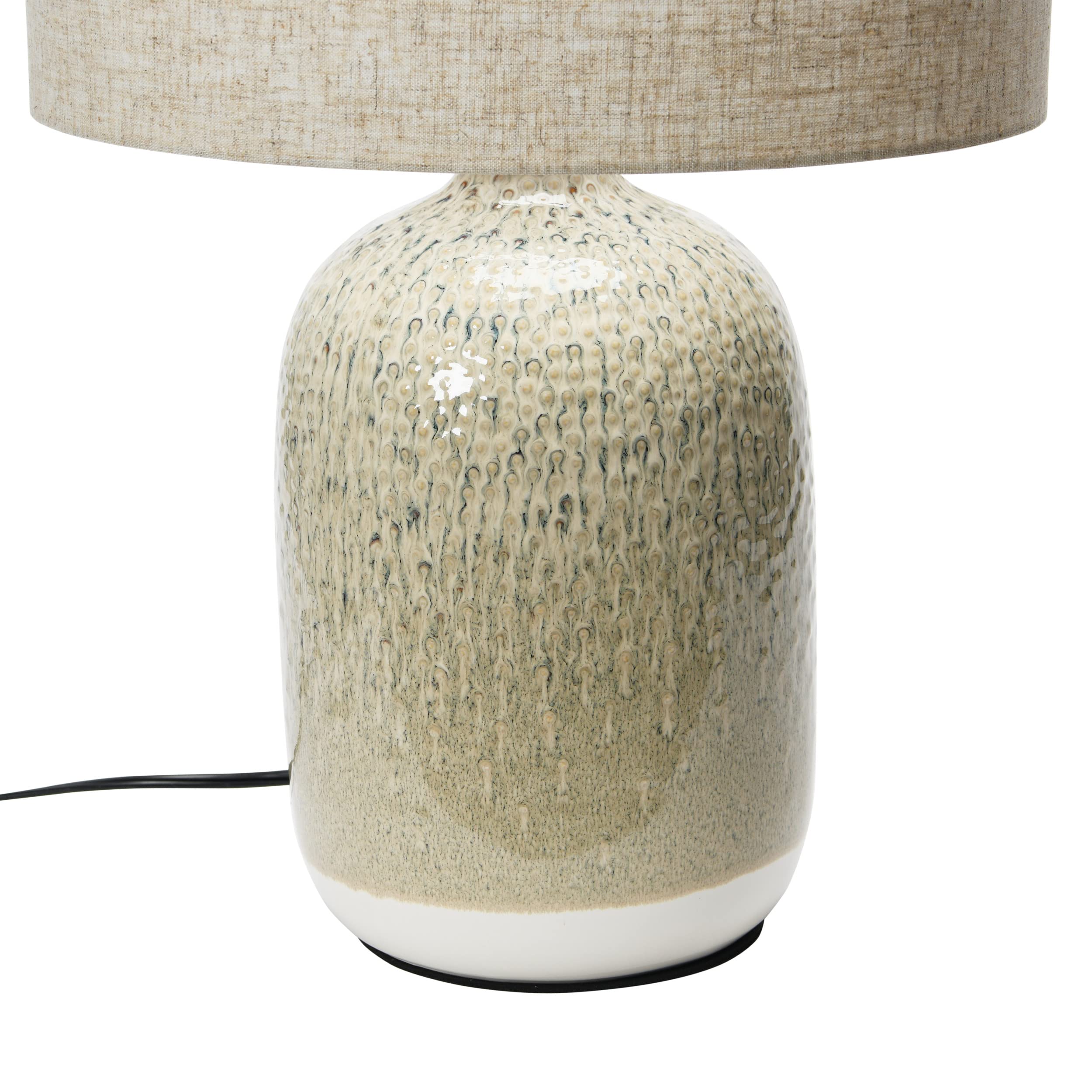 Bloomingville Taupe Stoneware Table Lamp with Linen Shade & Inline Switch - Reactive Glaze Ceramic Lamp for Bedroom, Living Room, Office (AH1747)