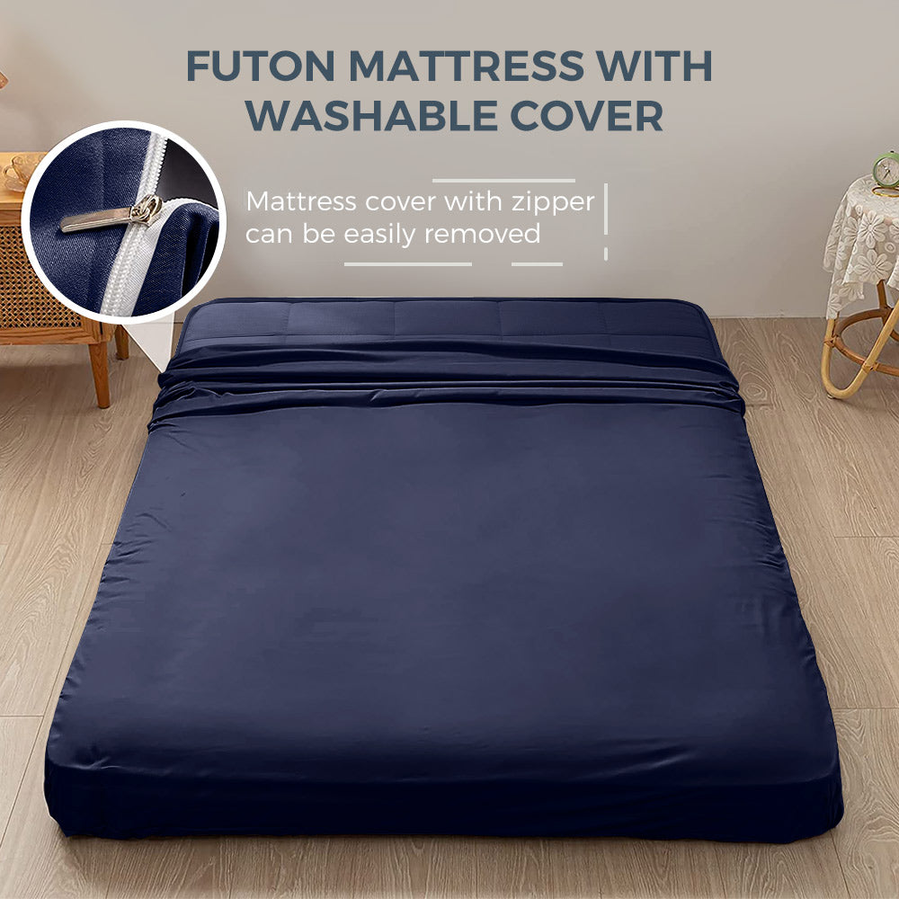 MAXYOYO 6-Inch Extra Thick Square Floor Futon Mattress - Premium Mattress Topper Pad in Navy Blue | Perfect for Guest Beds, Dorm Rooms, and Living Room Floor Lounging