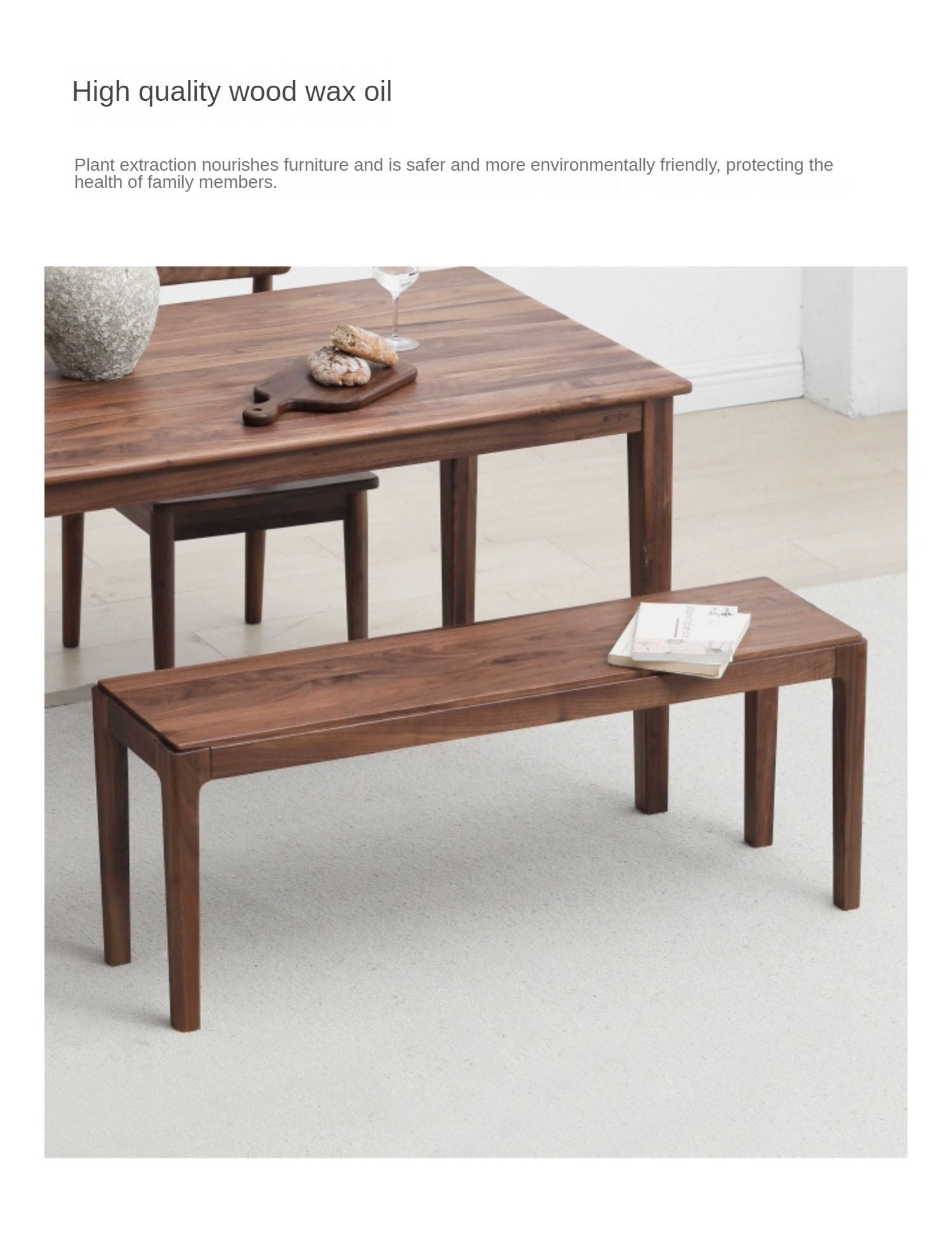 Black Walnut Solid Wood Nordic Long Bench - Modern Entryway & Dining Room Seating - Perfect for Hallway, Bedroom, and Living Room Decor