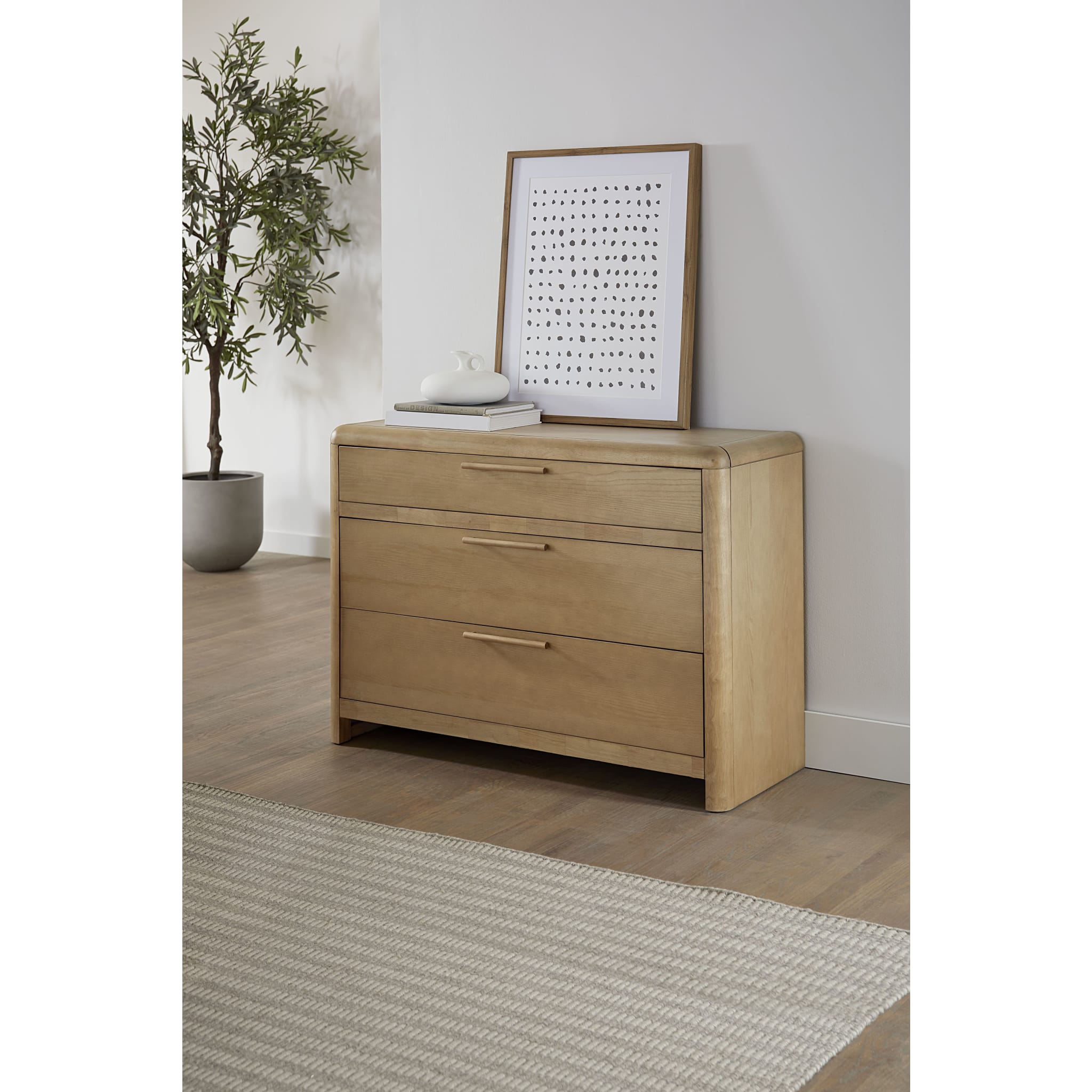 Furano 3-Drawer Ash Wood Bachelor Chest in Ginger Finish - Stylish Storage for Bedroom, Living Room, or Dorm Organization