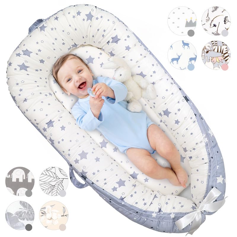 Premium Baby Lounger - Adjustable & Portable Infant Snuggle Lounger with Classic Star Design - Perfect for Newborns, Napping, Playtime & Baby Shower Gifts