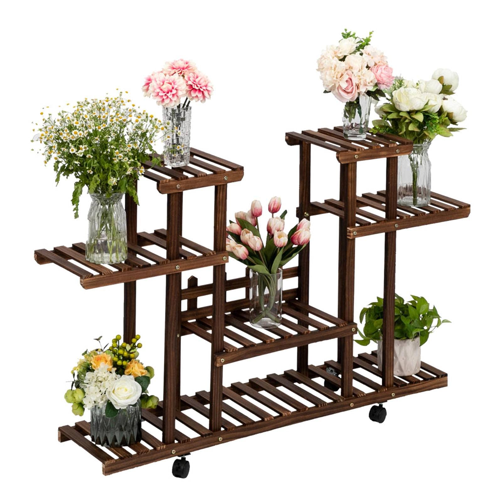 4-Tier 12-Seater Carbonized Wood Plant Stand for Indoor & Outdoor Use - Perfect for Patio, Garden, Balcony, and Home Decor